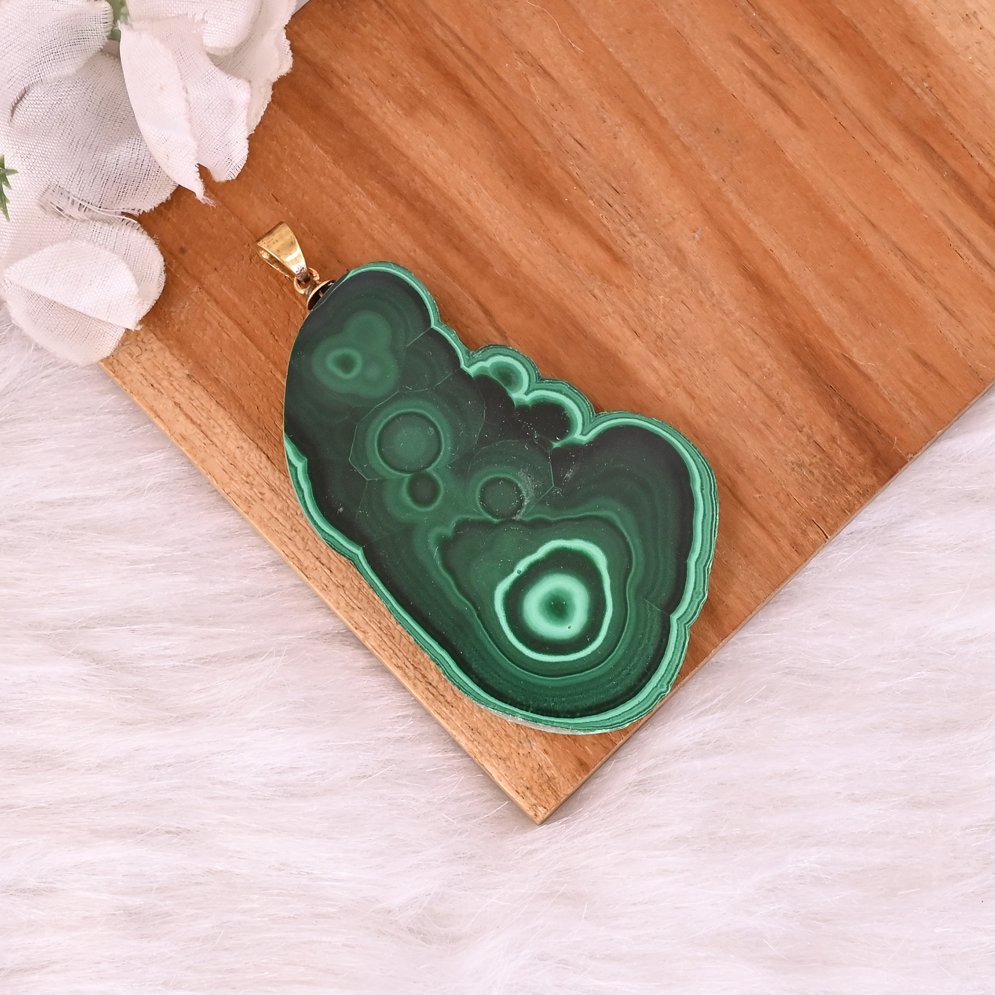 Natural Malachite Stalactite Brass 364 gm Unique Green Stone Pendant
