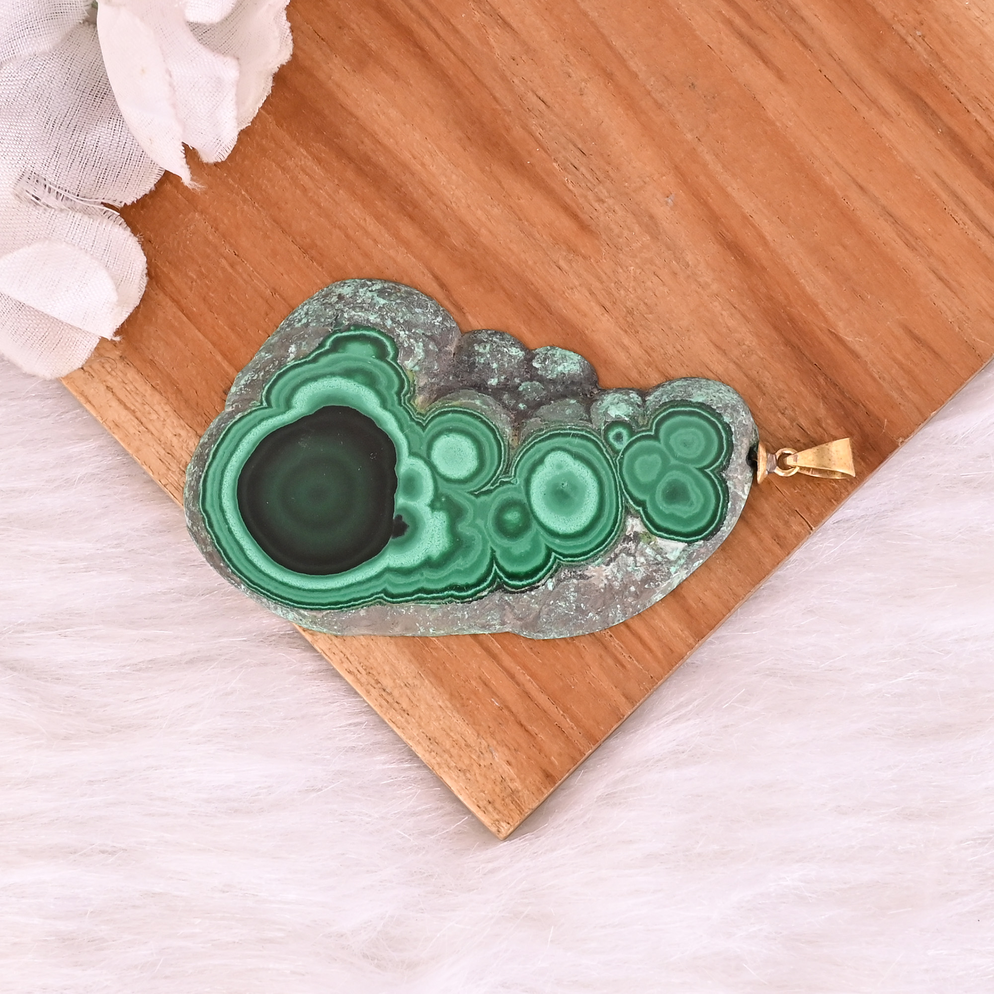 Natural Malachite Stalactite Brass  364 gm Unique Green Stone Pendant