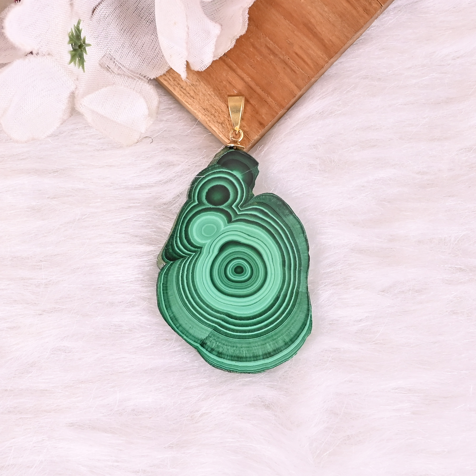 Natural Malachite Stalactite Brass  252 gm Unique Green Stone Pendant