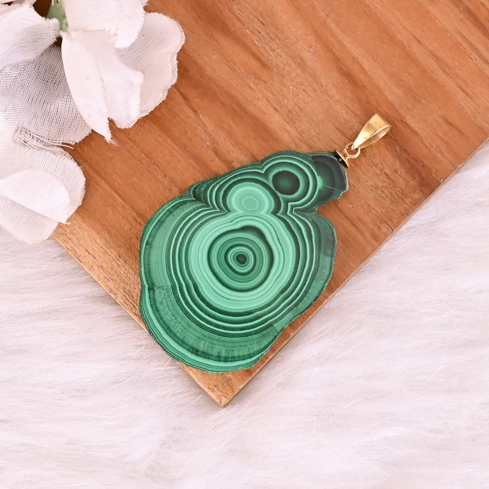 Natural Malachite Stalactite Brass  252 gm Unique Green Stone Pendant