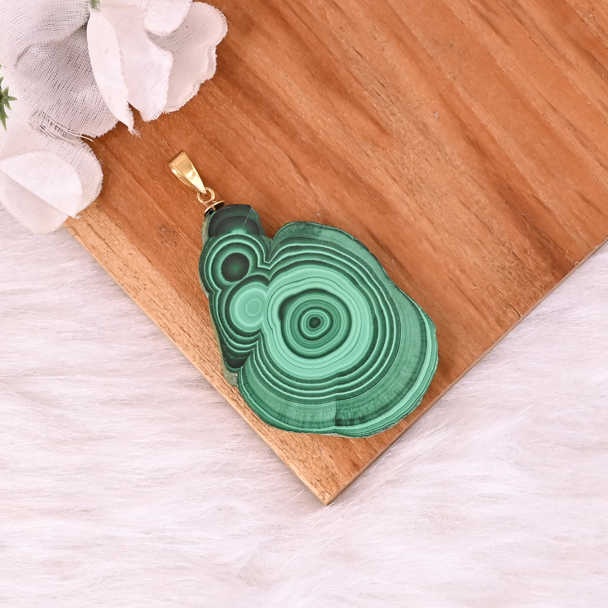 Natural Malachite Stalactite Brass 252 gm Unique Green Stone Pendant