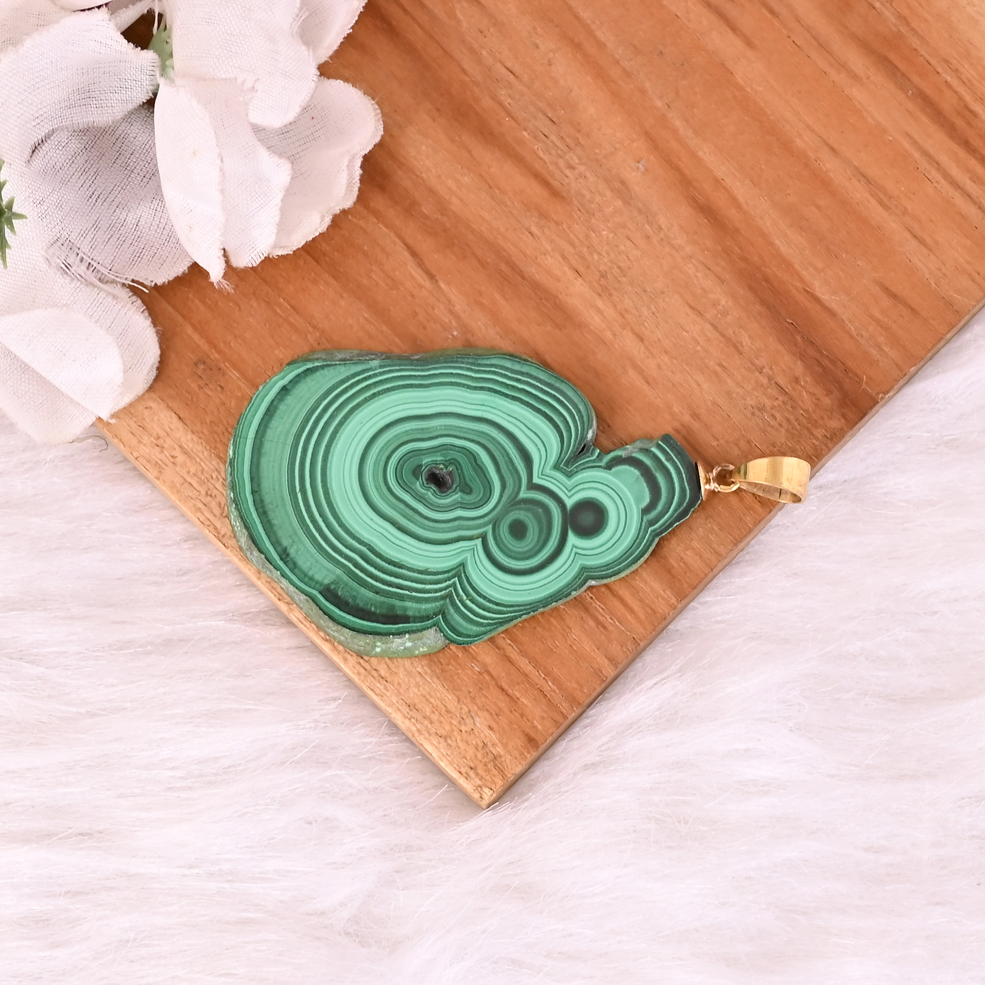 Natural Malachite Stalactite Brass  252 gm Unique Green Stone Pendant