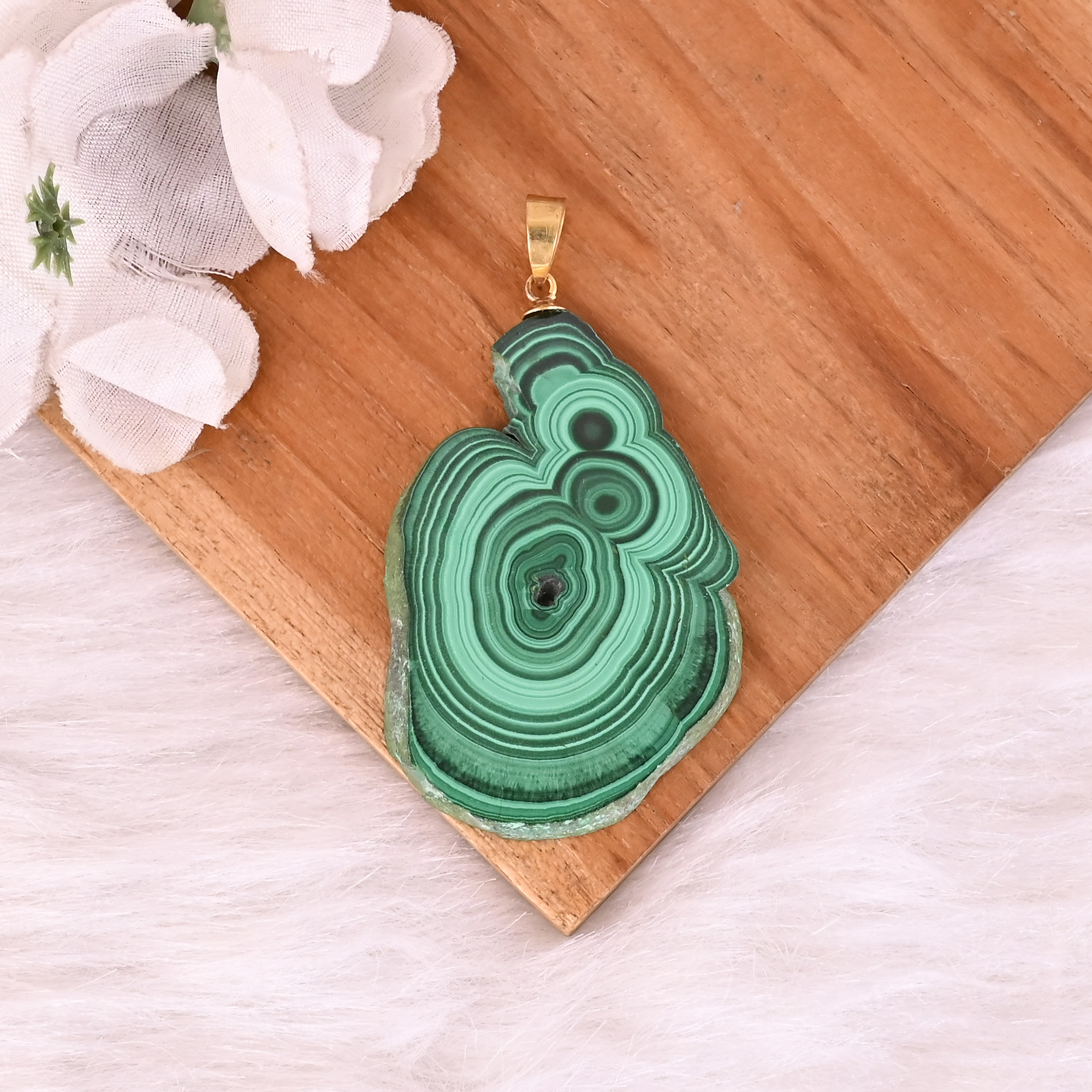 Natural Malachite Stalactite Brass 252 gm Unique Green Stone Pendant