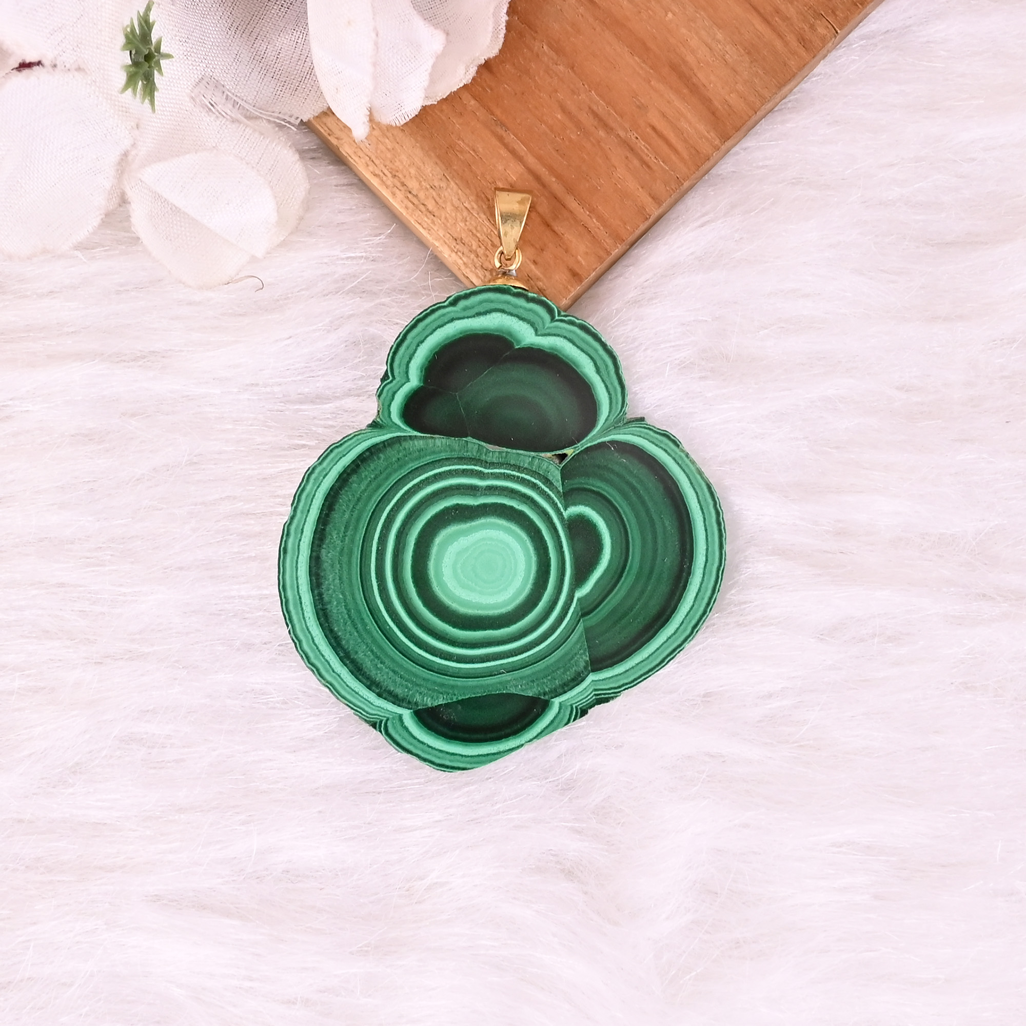 Natural Malachite Stalactite Brass 222 gm Unique Stone Jewelry for Pendant