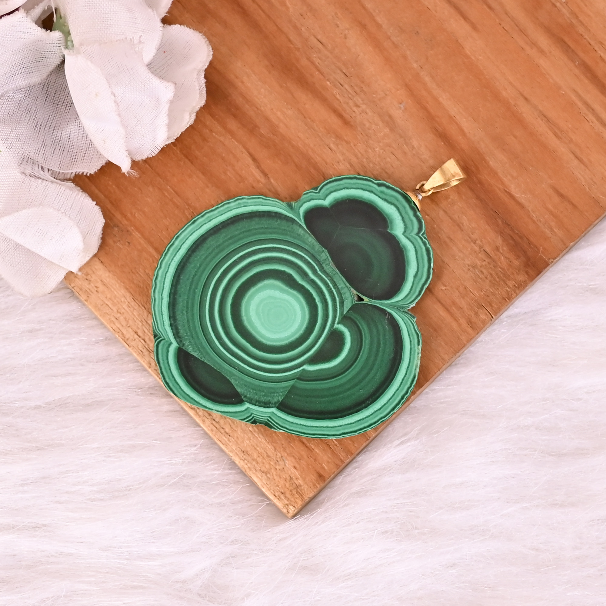 Natural Malachite Stalactite Brass 222 gm Unique Stone Jewelry for Pendant
