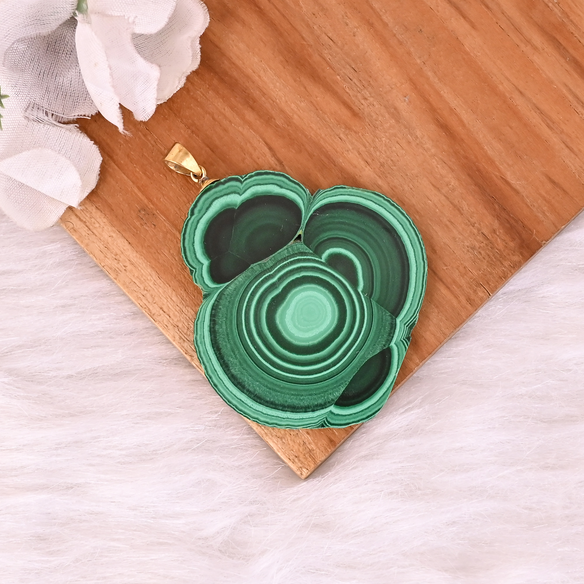 Natural Malachite Stalactite Brass 222 gm Unique Stone Jewelry for Pendant