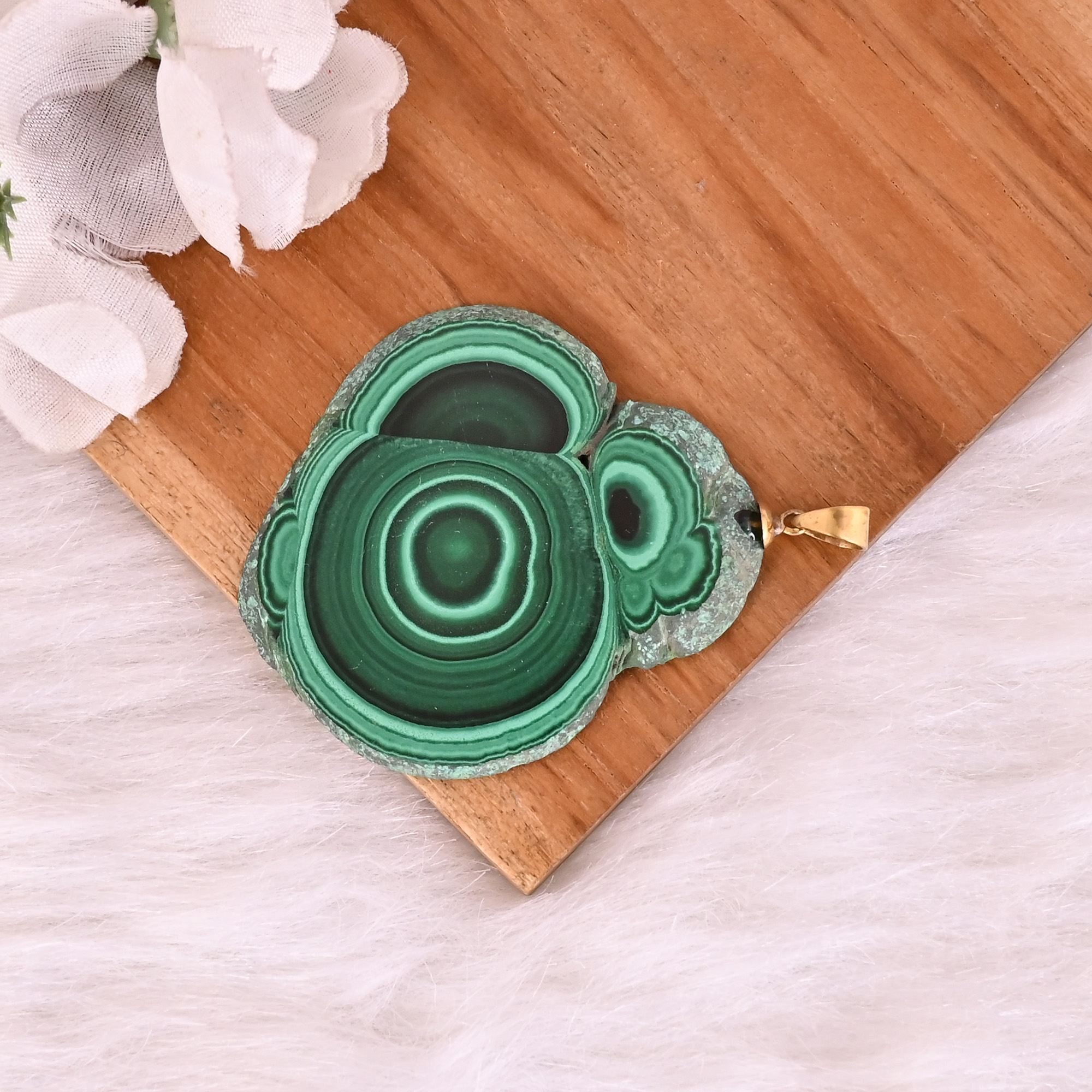 Natural Malachite Stalactite Brass 222 gm Unique Stone Jewelry for Pendant