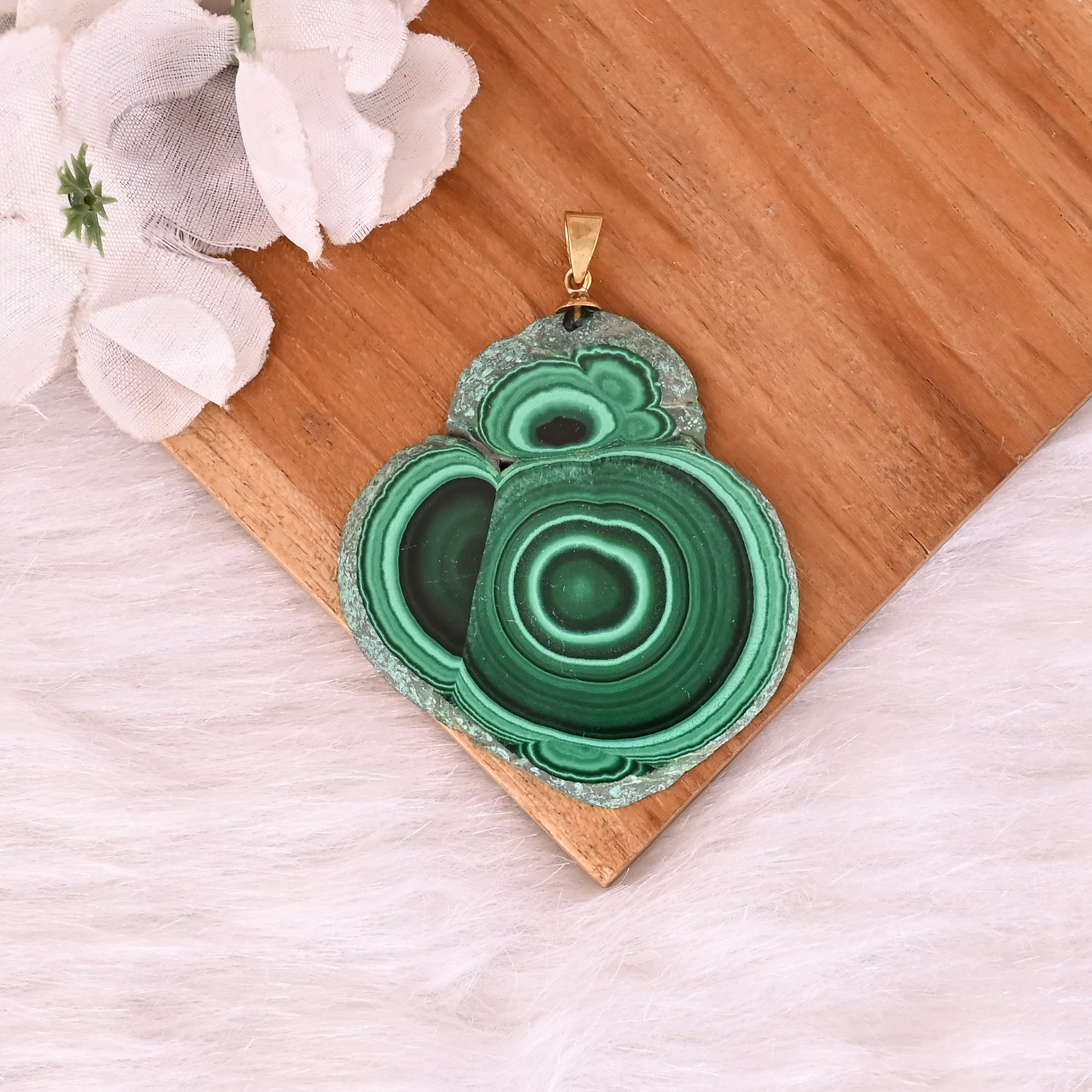 Natural Malachite Stalactite Brass 222 gm Unique Stone Jewelry for Pendant