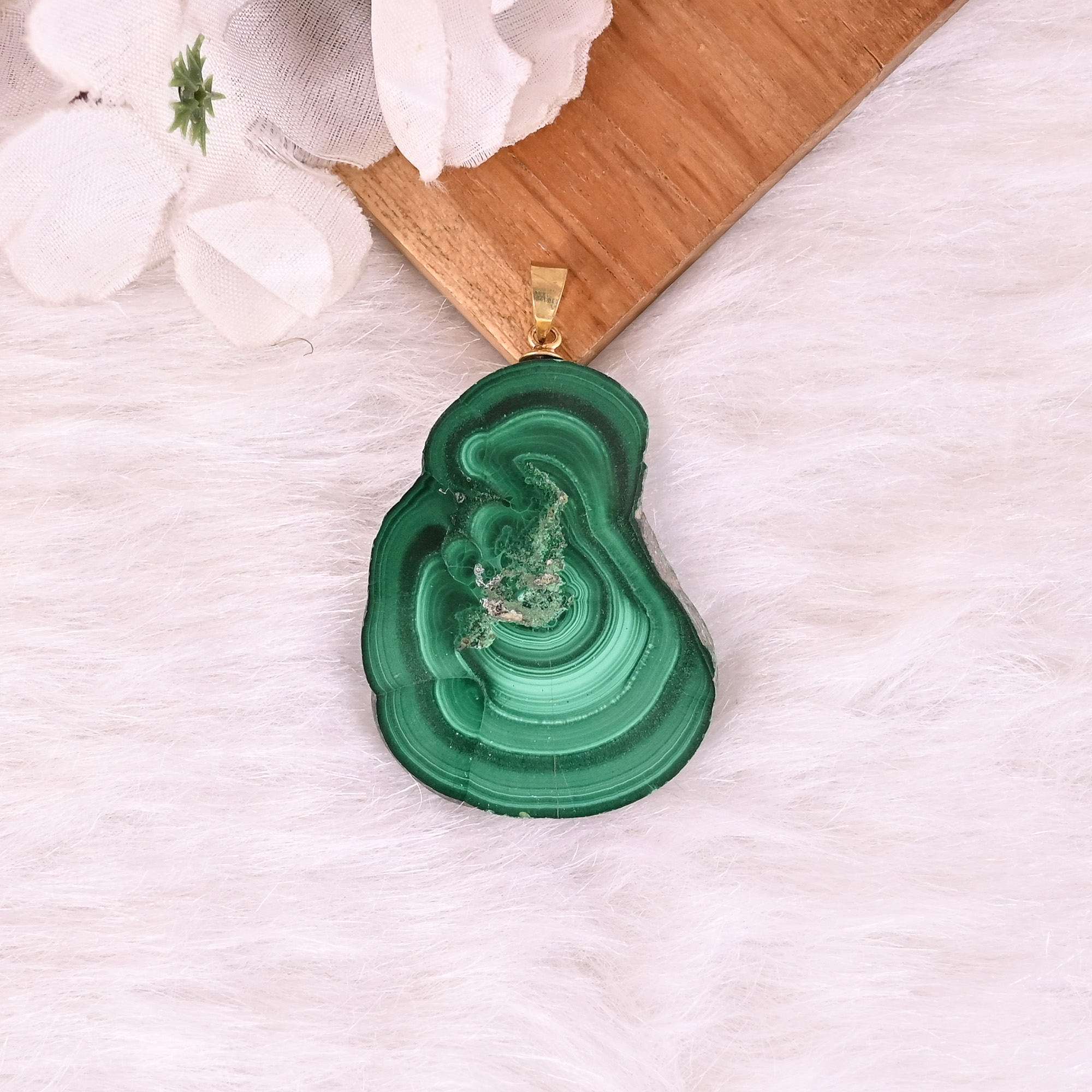 Natural Malachite Stalactite Brass 241 gm Unique Green Stone Pendant