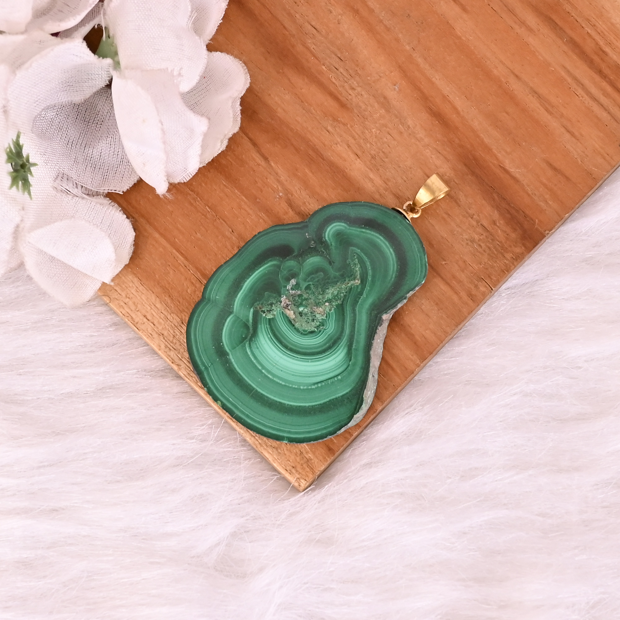 Natural Malachite Stalactite Brass 241 gm Unique Green Stone Pendant