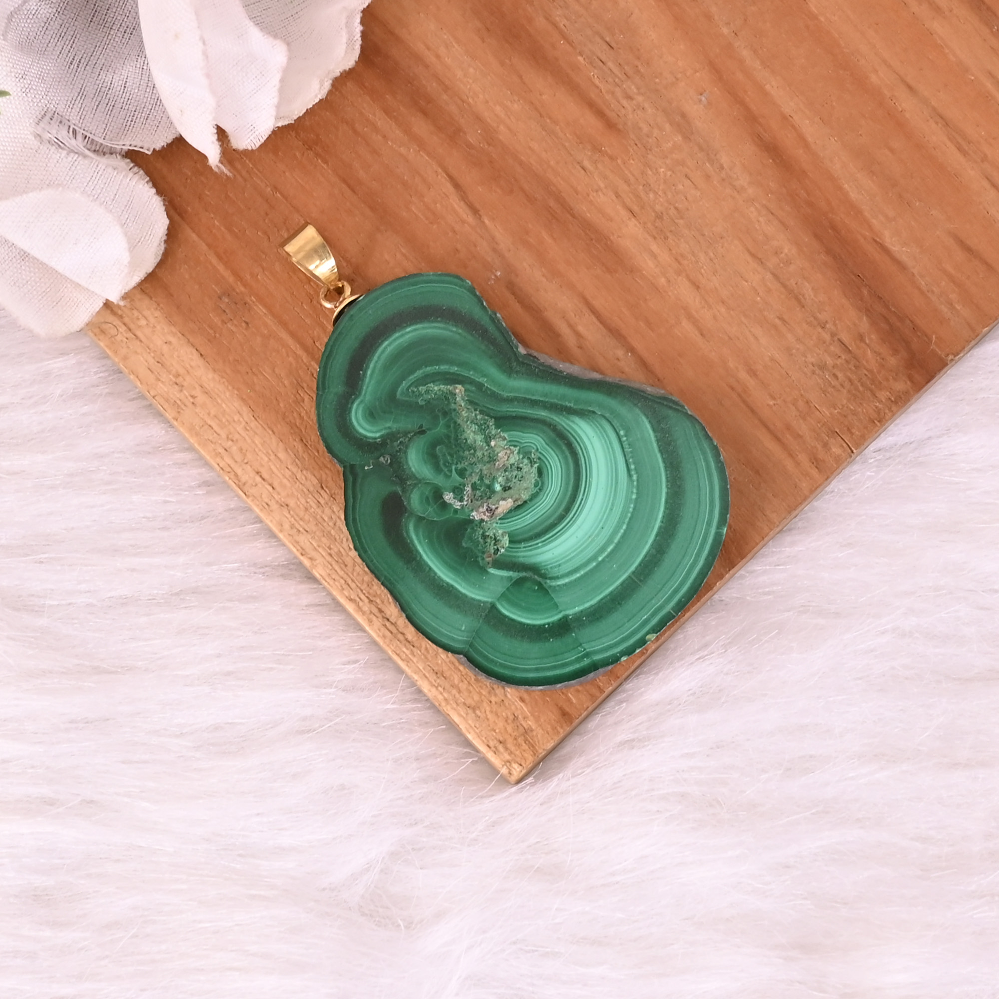 Natural Malachite Stalactite Brass 241 gm Unique Green Stone Pendant
