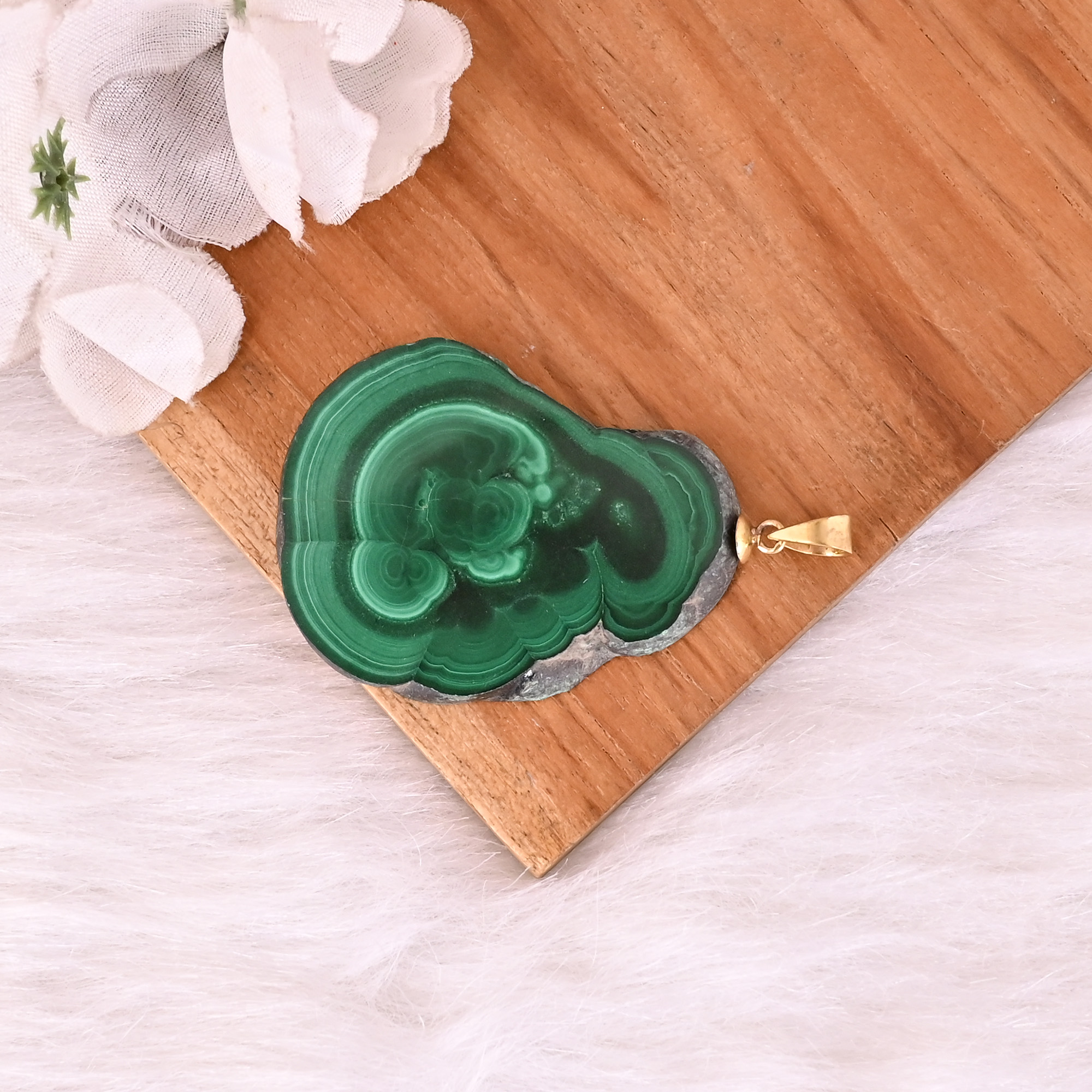 Natural Malachite Stalactite Brass 241 gm Unique Green Stone Pendant