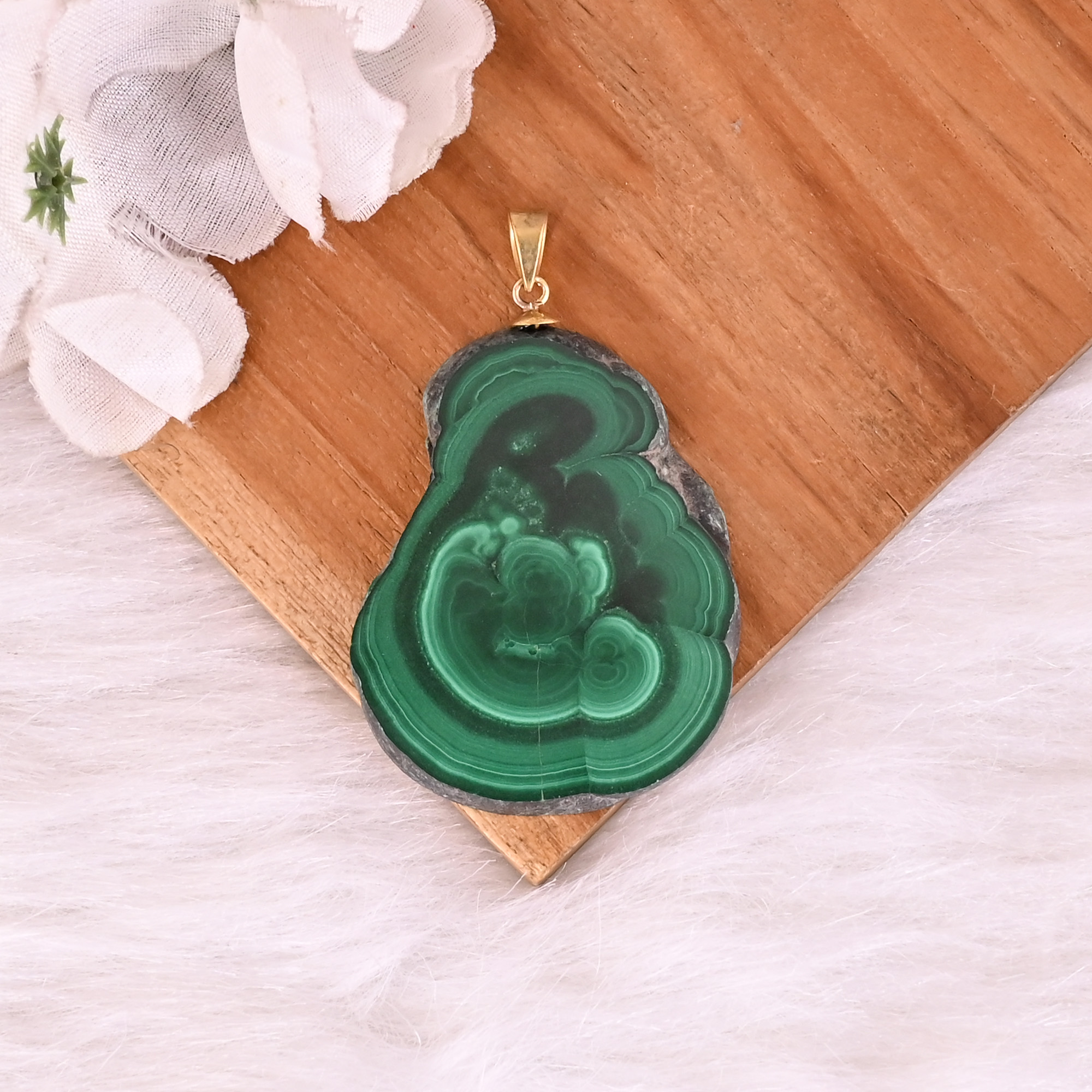 Natural Malachite Stalactite Brass 241 gm Unique Green Stone Pendant