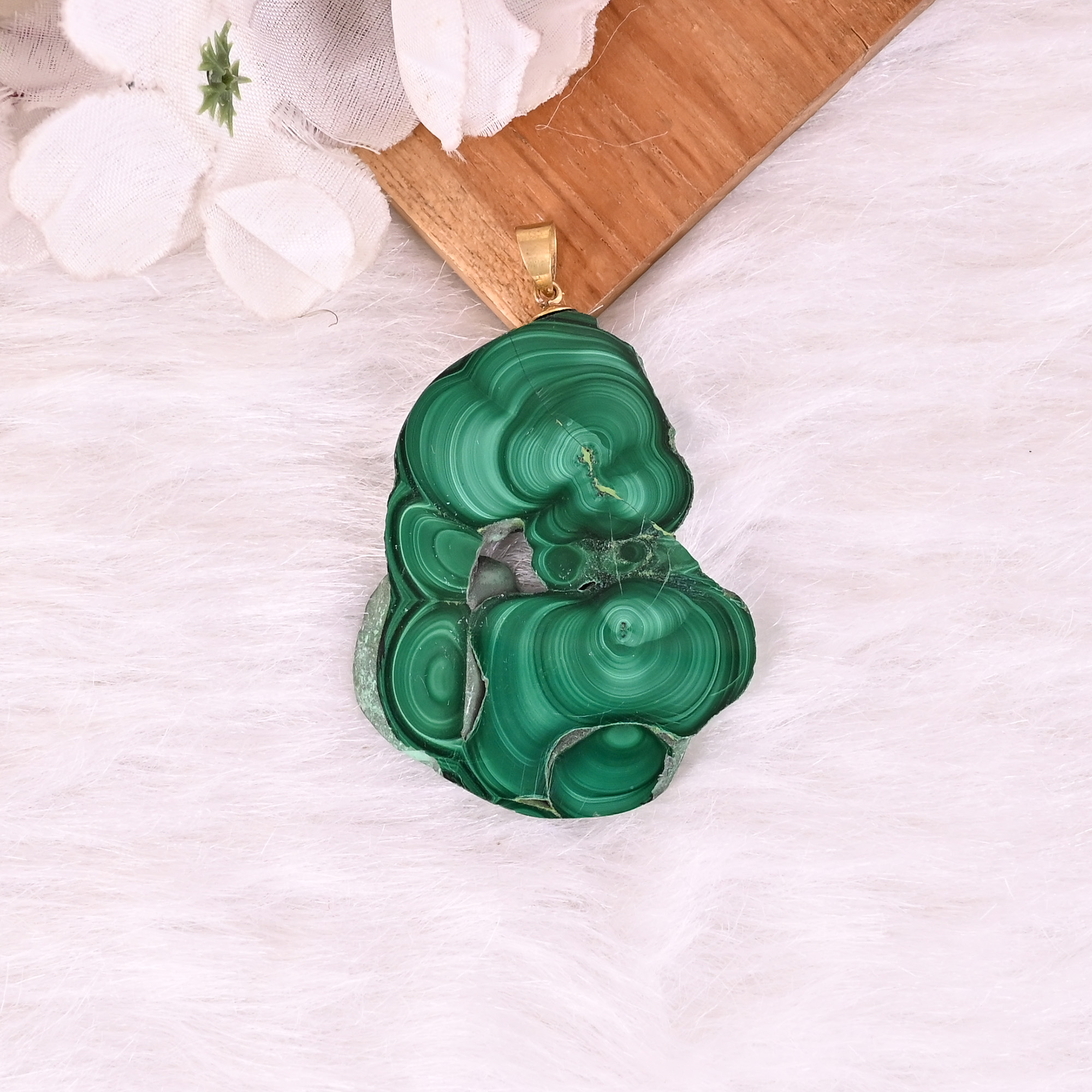 Natural Malachite Stalactite Brass  294 gm Unique Green Stone Pendant
