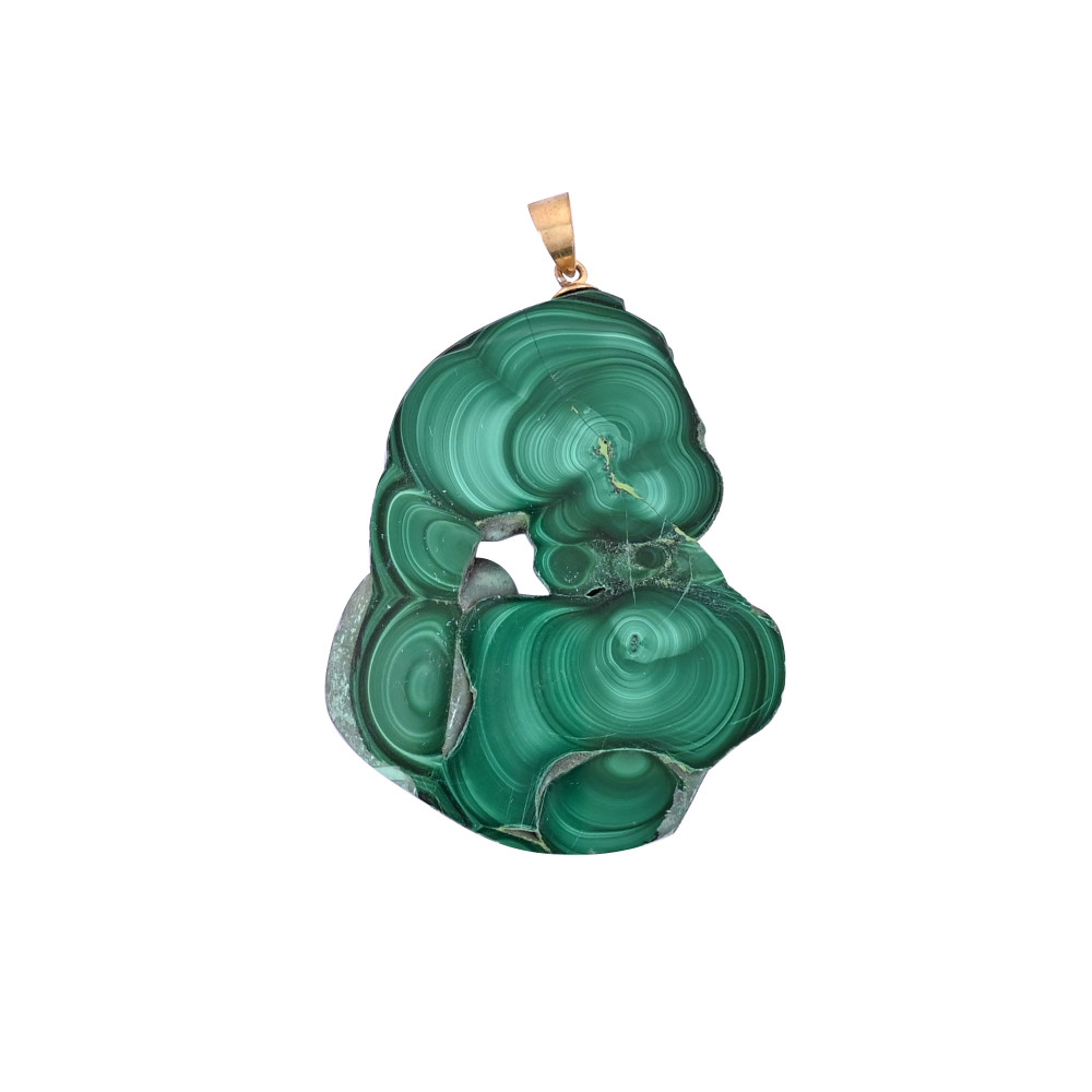 Image of Natural Malachite Stalactite Brass  29.4 gm, Unique Green Stone Pendant