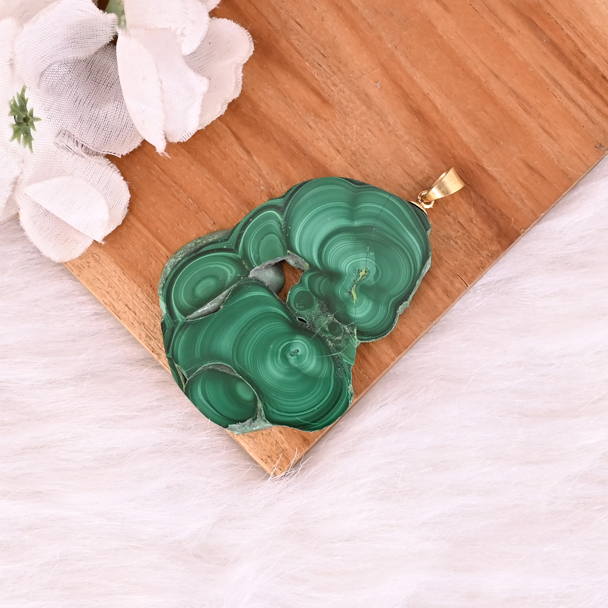 Natural Malachite Stalactite Brass 294 gm Unique Green Stone Pendant