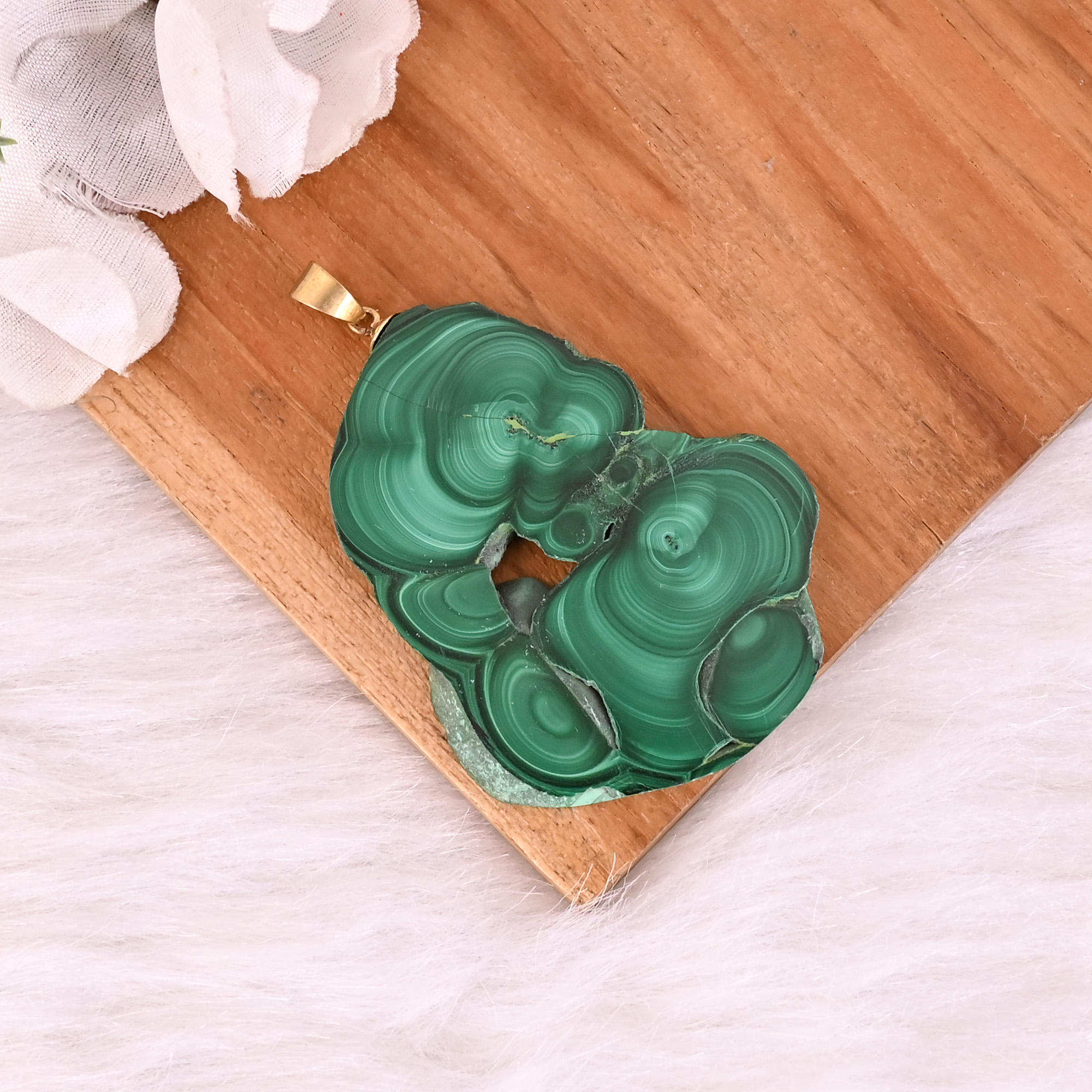 Natural Malachite Stalactite Brass  294 gm Unique Green Stone Pendant