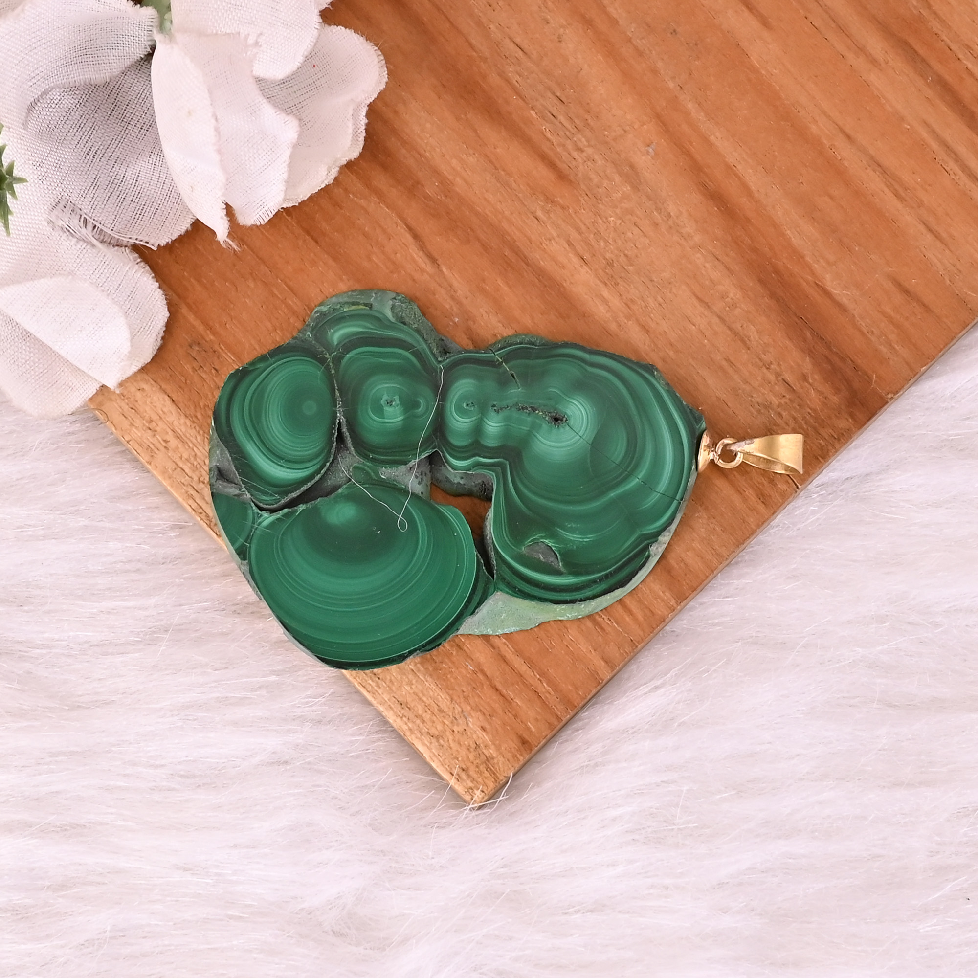 Natural Malachite Stalactite Brass 294 gm Unique Green Stone Pendant