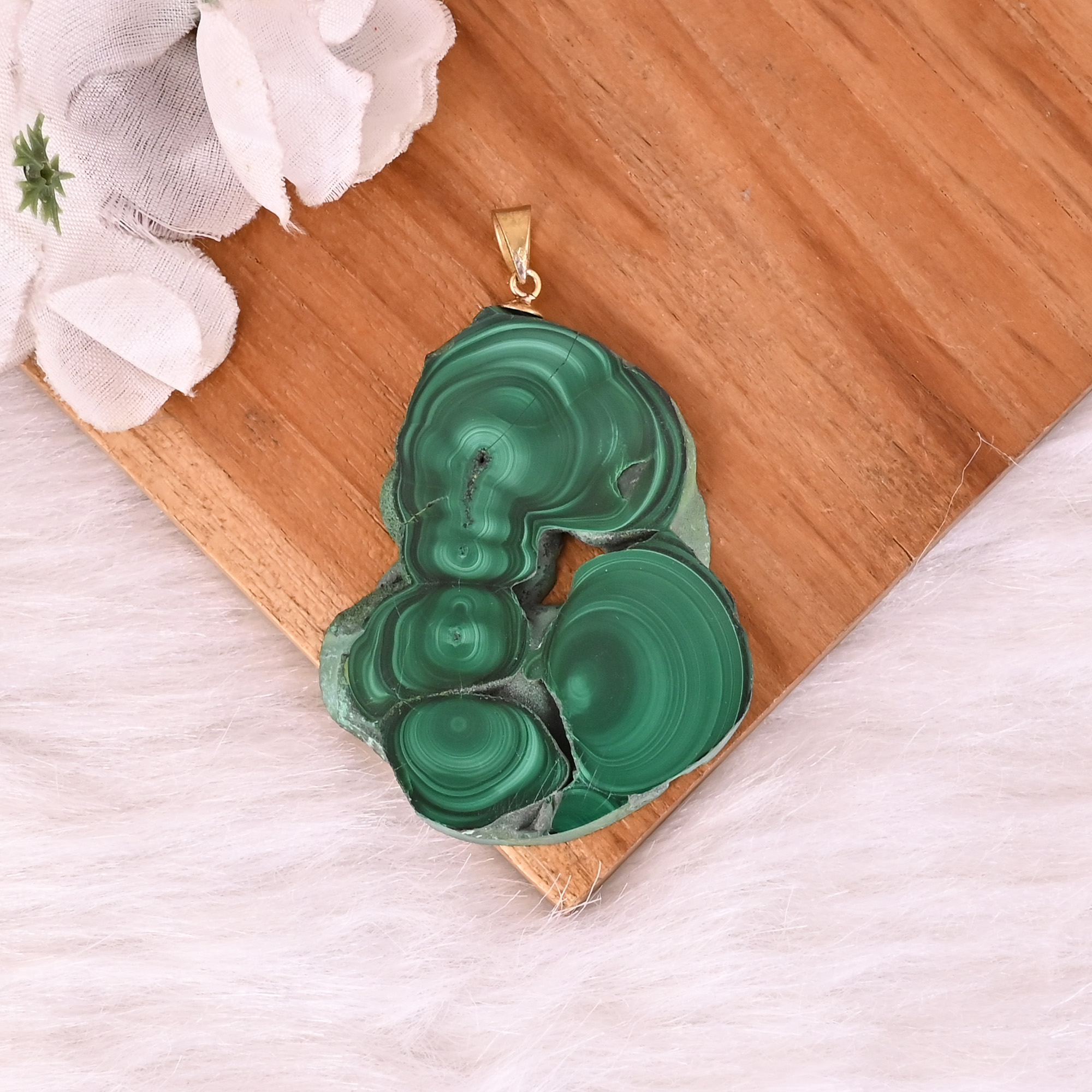Natural Malachite Stalactite Brass 294 gm Unique Green Stone Pendant