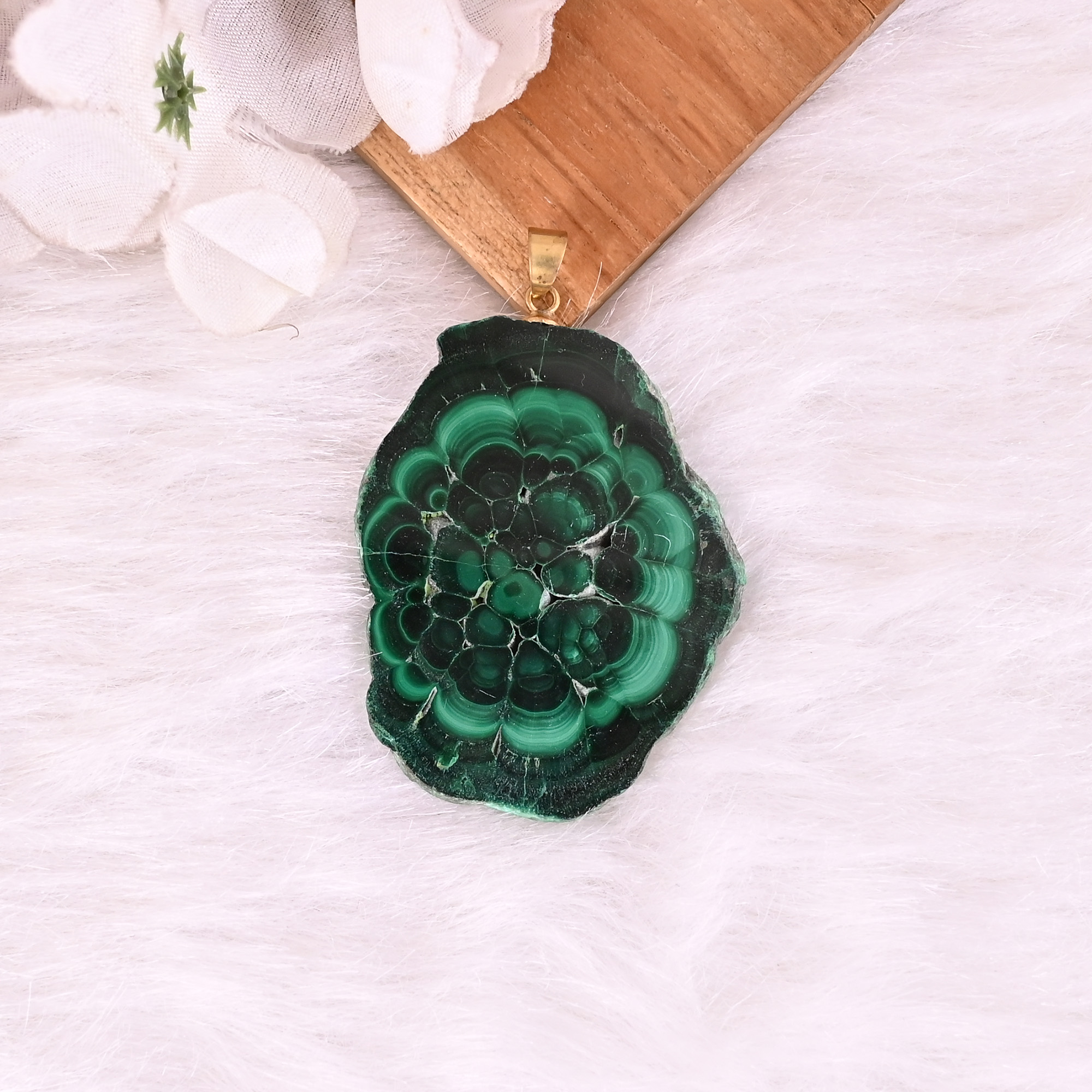 Natural Malachite Stalactite Brass Pendant 263 gm Unique Stone Jewelry