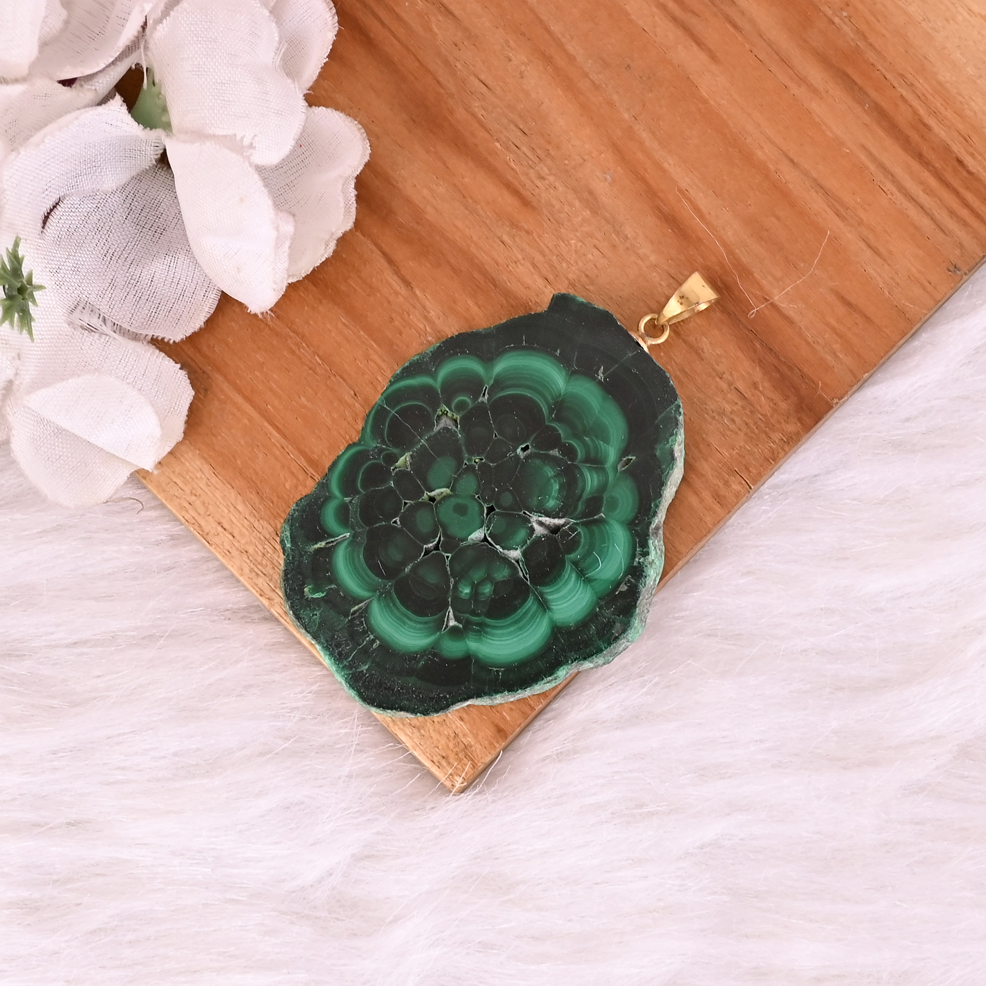 Natural Malachite Stalactite Brass Pendant 263 gm Unique Stone Jewelry
