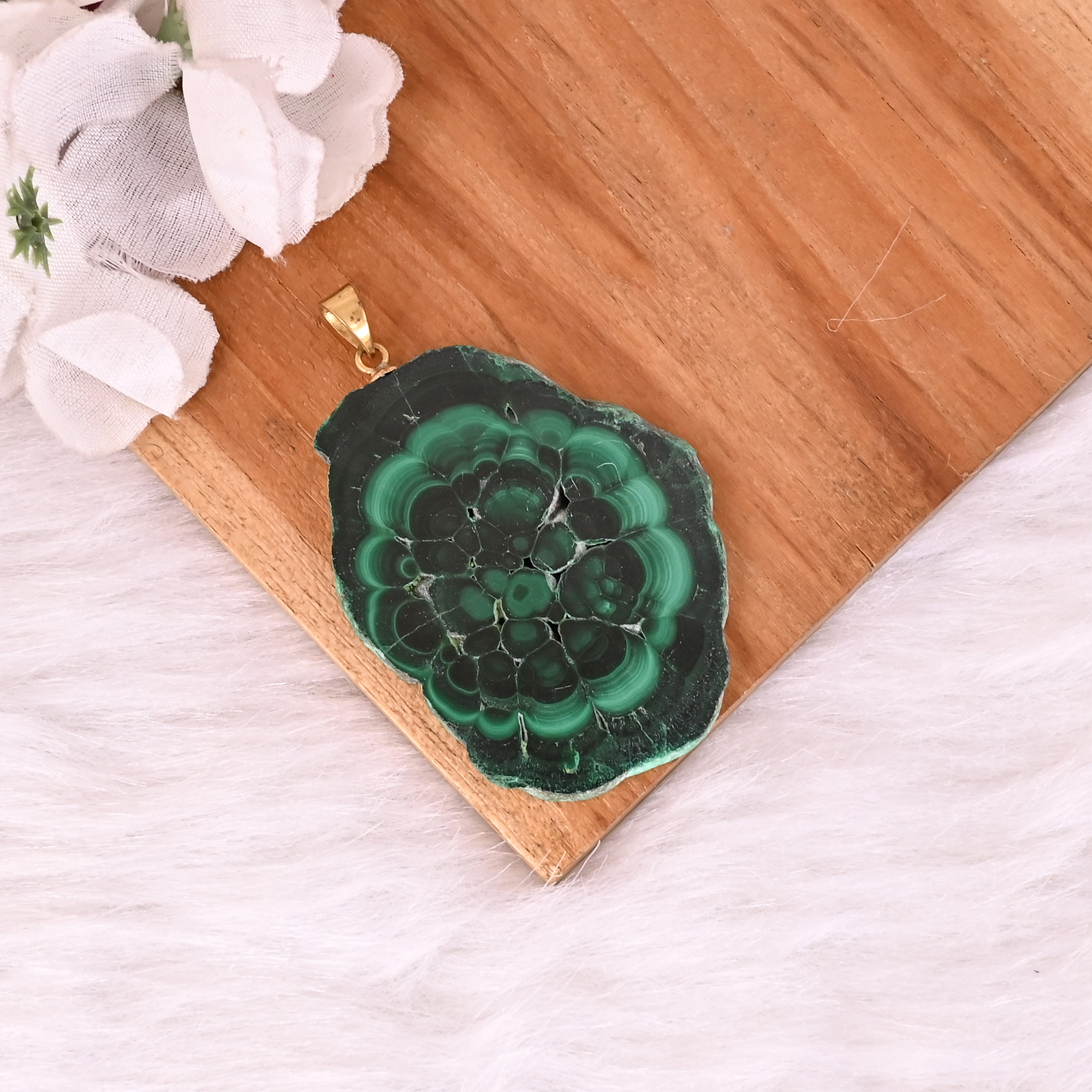 Natural Malachite Stalactite Brass Pendant 263 gm Unique Stone Jewelry