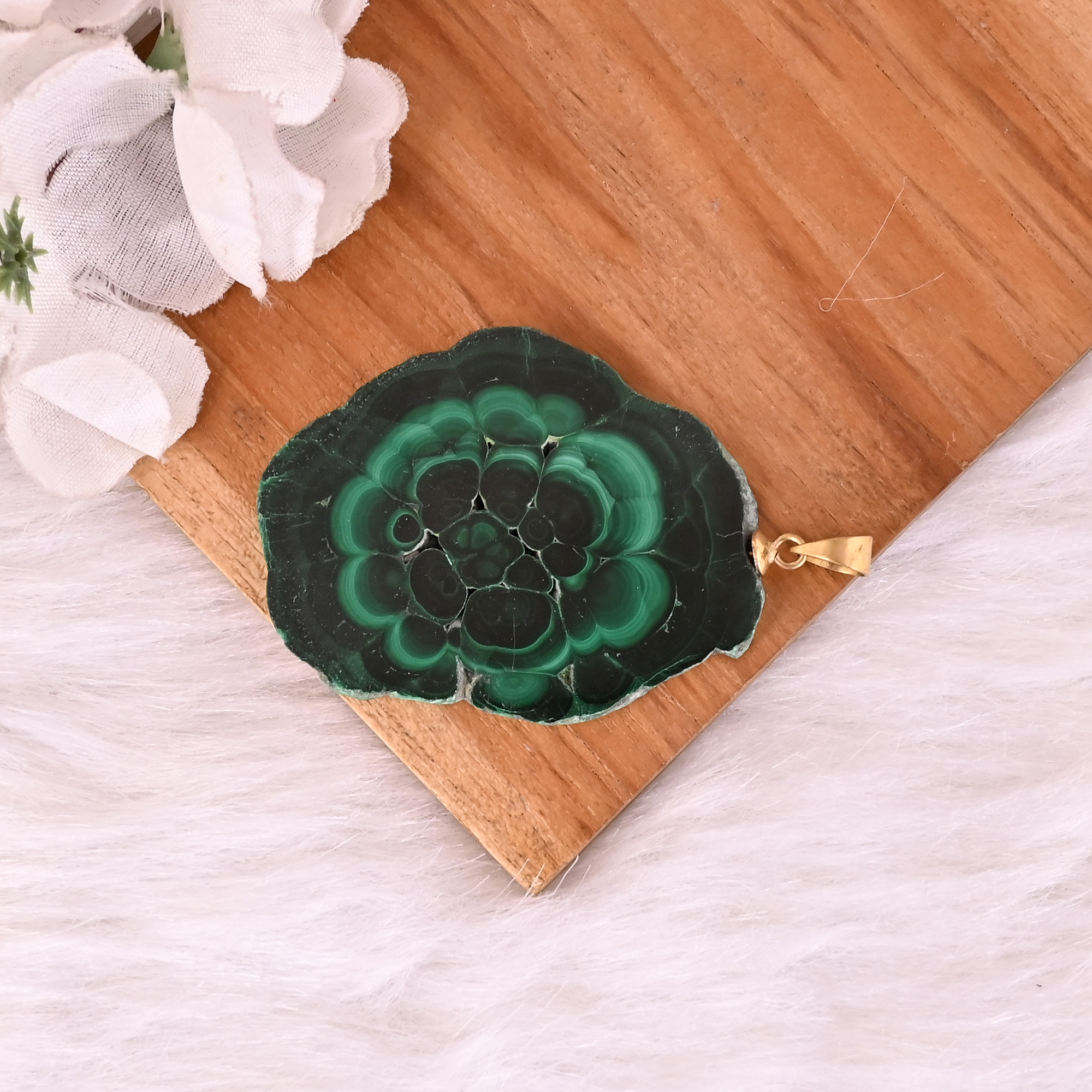 Natural Malachite Stalactite Brass Pendant 263 gm Unique Stone Jewelry