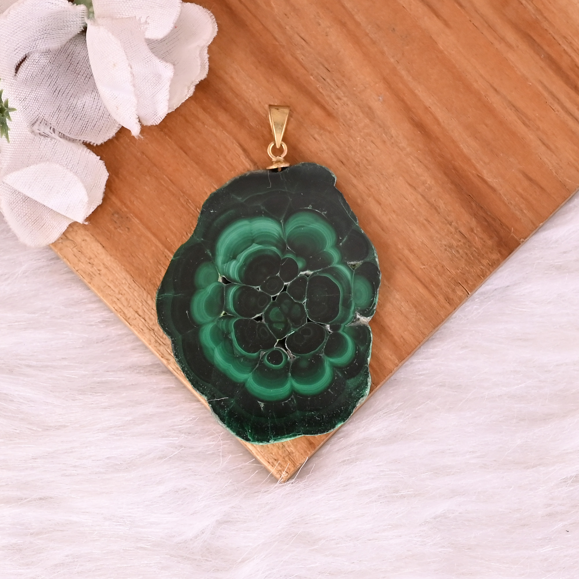 Natural Malachite Stalactite Brass Pendant 263 gm Unique Stone Jewelry