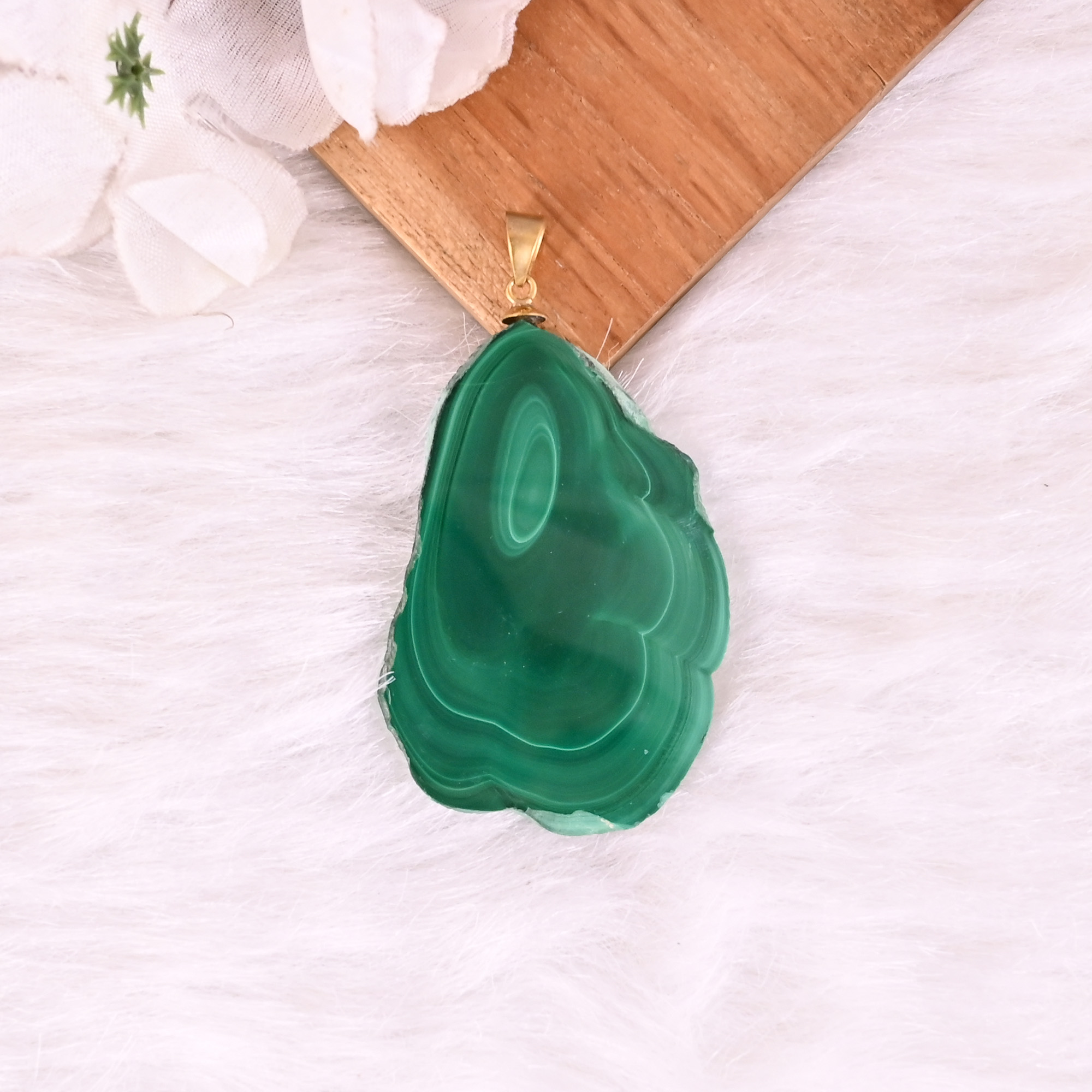 Natural Malachite Stalactite Brass 315 gm Unique Green Stone Pendant