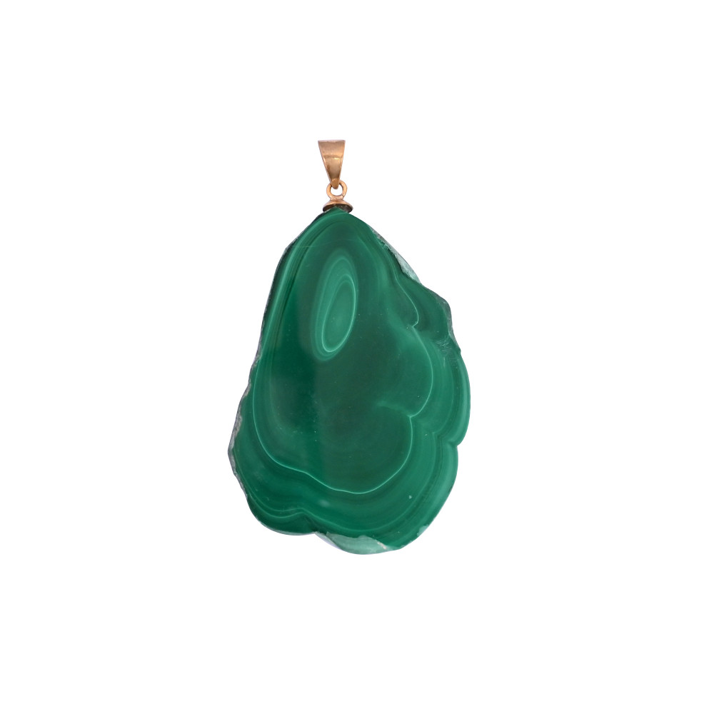 Image of Natural Malachite Stalactite Brass  31.5 gm Unique Green Stone Pendant