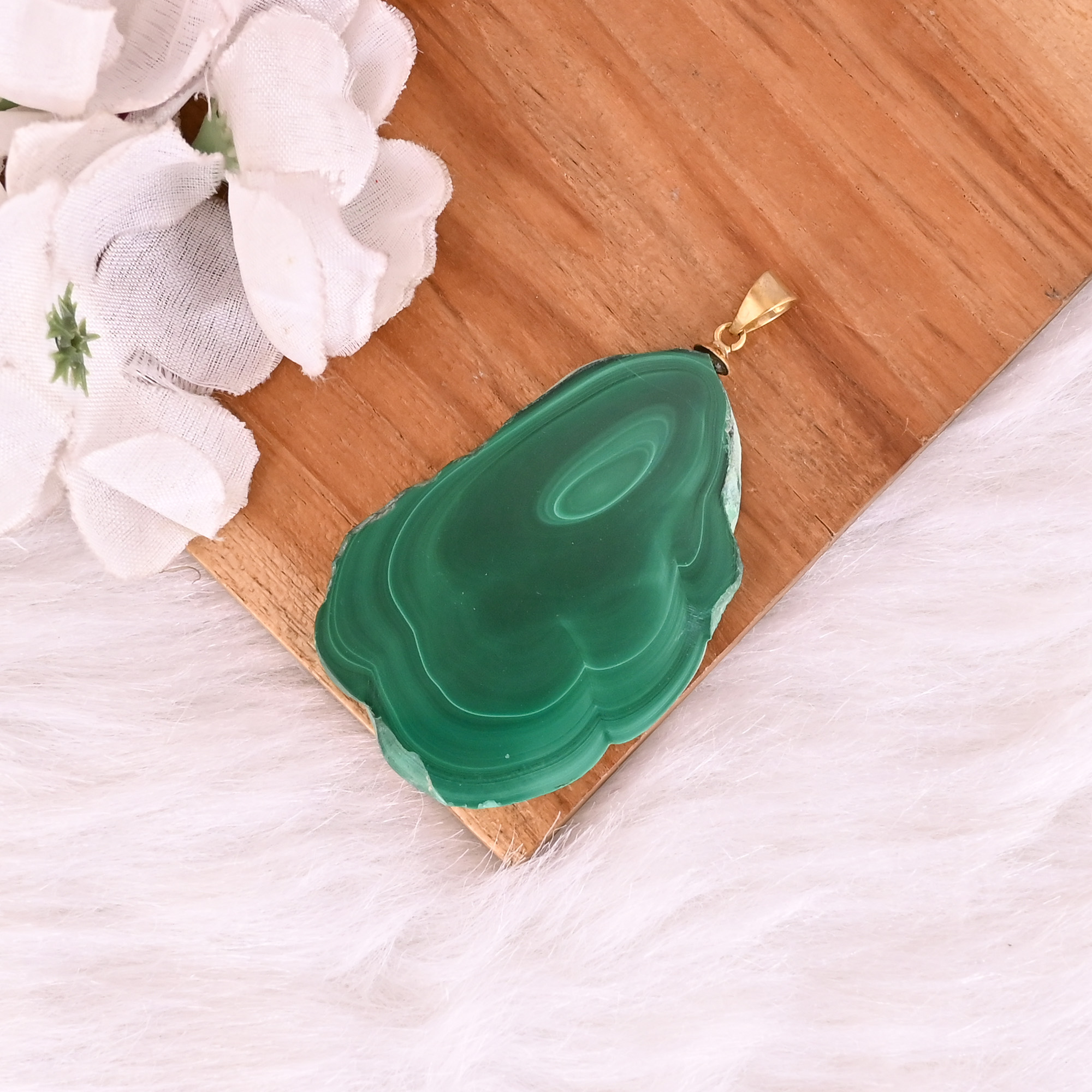Natural Malachite Stalactite Brass 315 gm Unique Green Stone Pendant