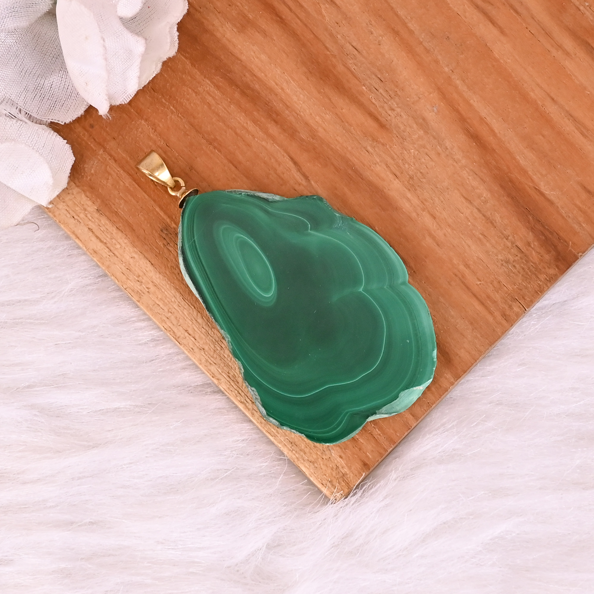 Natural Malachite Stalactite Brass  315 gm Unique Green Stone Pendant
