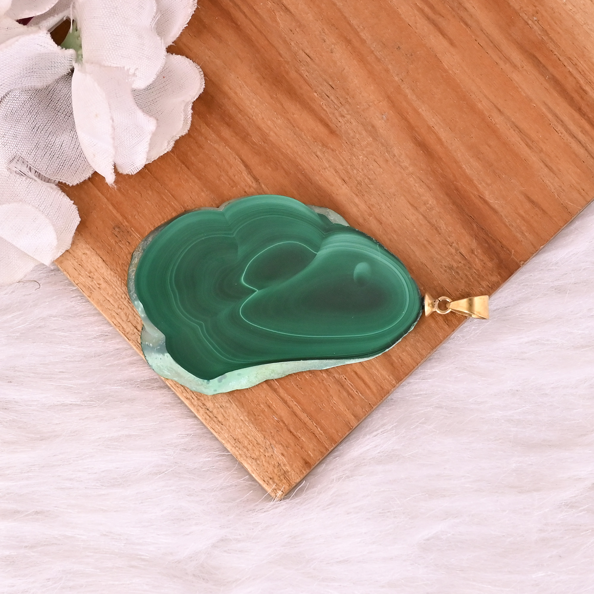 Natural Malachite Stalactite Brass 315 gm Unique Green Stone Pendant