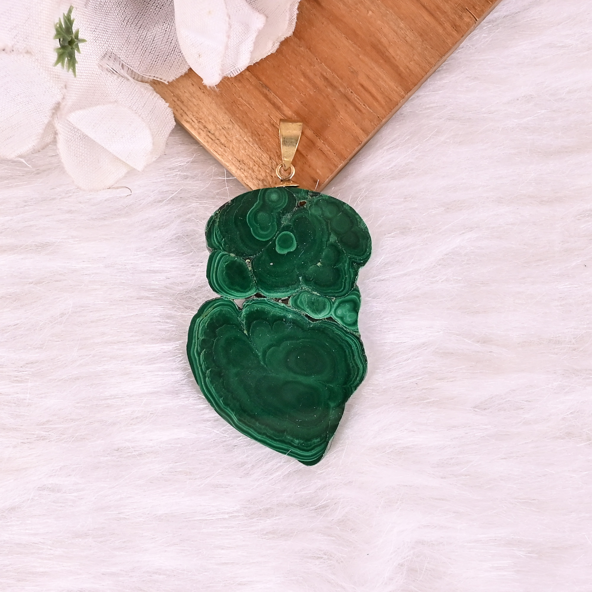 Natural Malachite Stalactite Brass Pendant 174 gm Unique Stone Jewelry