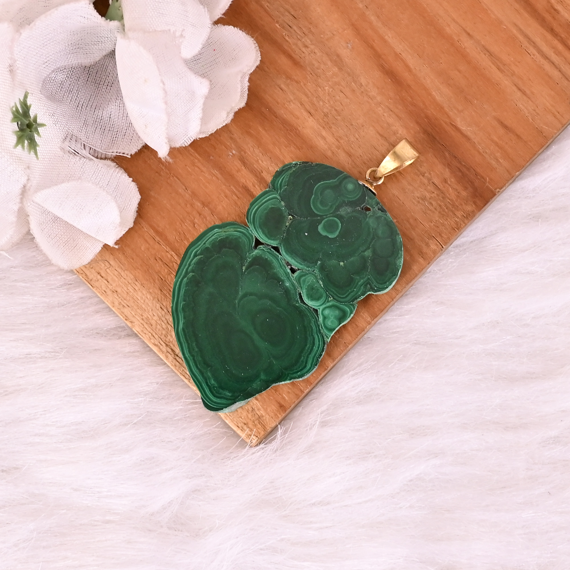 Natural Malachite Stalactite Brass Pendant 174 gm Unique Stone Jewelry