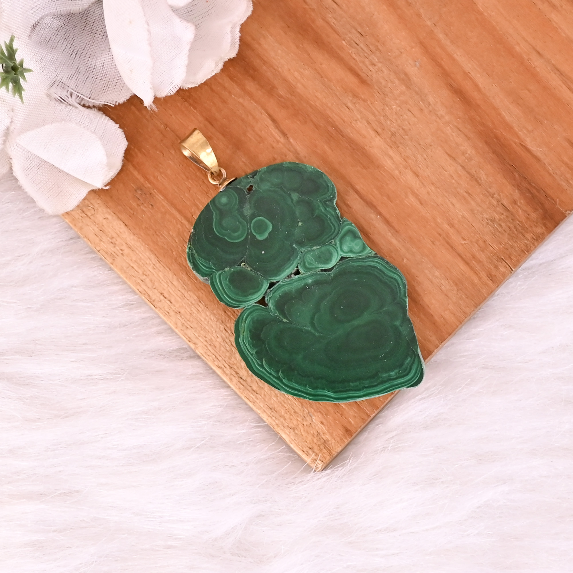 Natural Malachite Stalactite Brass Pendant 174 gm Unique Stone Jewelry