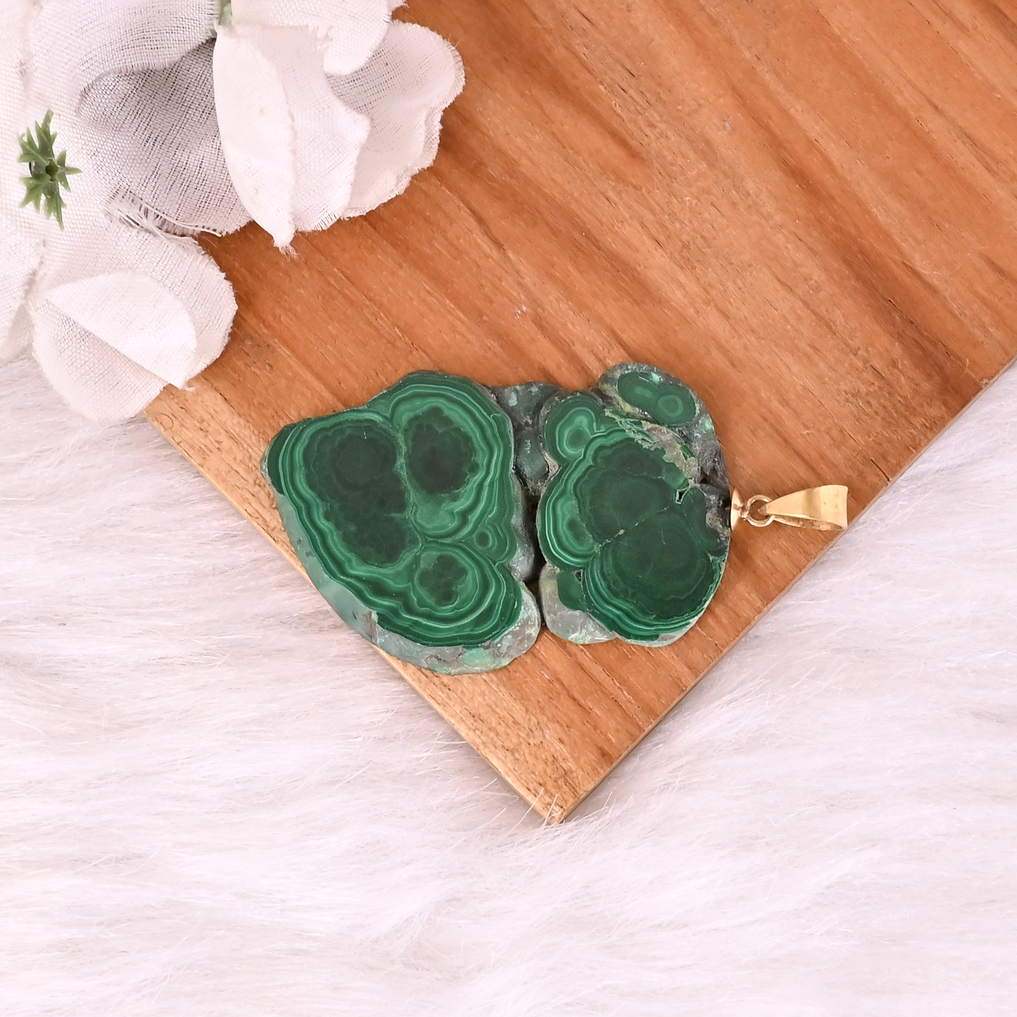Natural Malachite Stalactite Brass Pendant 174 gm Unique Stone Jewelry
