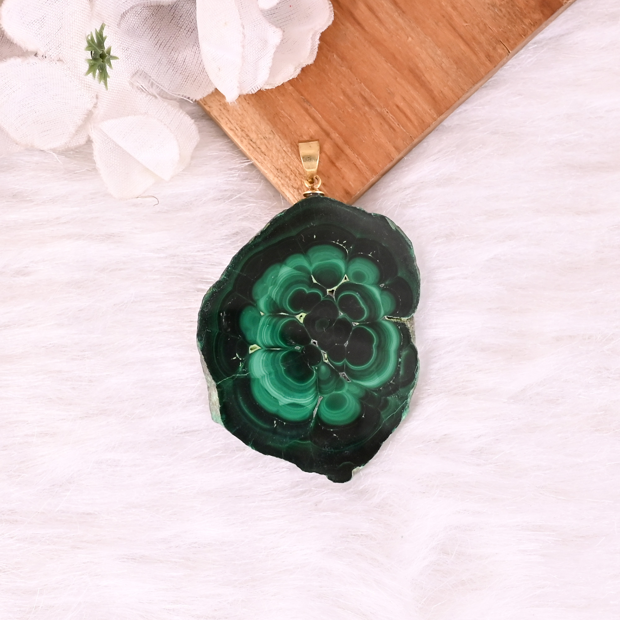 Natural Malachite Stalactite Brass  259 gm Unique Green Stone Pendant
