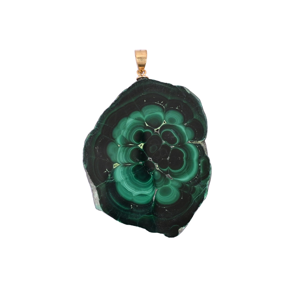 Image of Natural Malachite Stalactite Brass  25.9 gm, Unique Green Stone Pendant