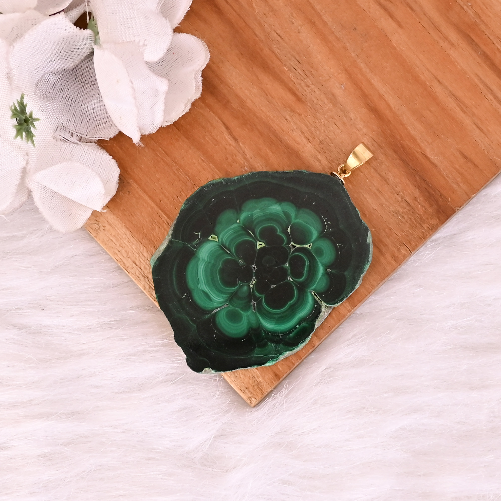 Natural Malachite Stalactite Brass  259 gm Unique Green Stone Pendant