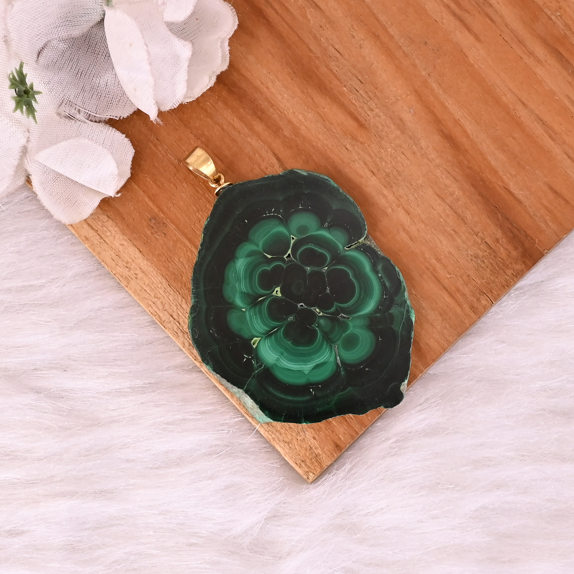 Natural Malachite Stalactite Brass 259 gm Unique Green Stone Pendant