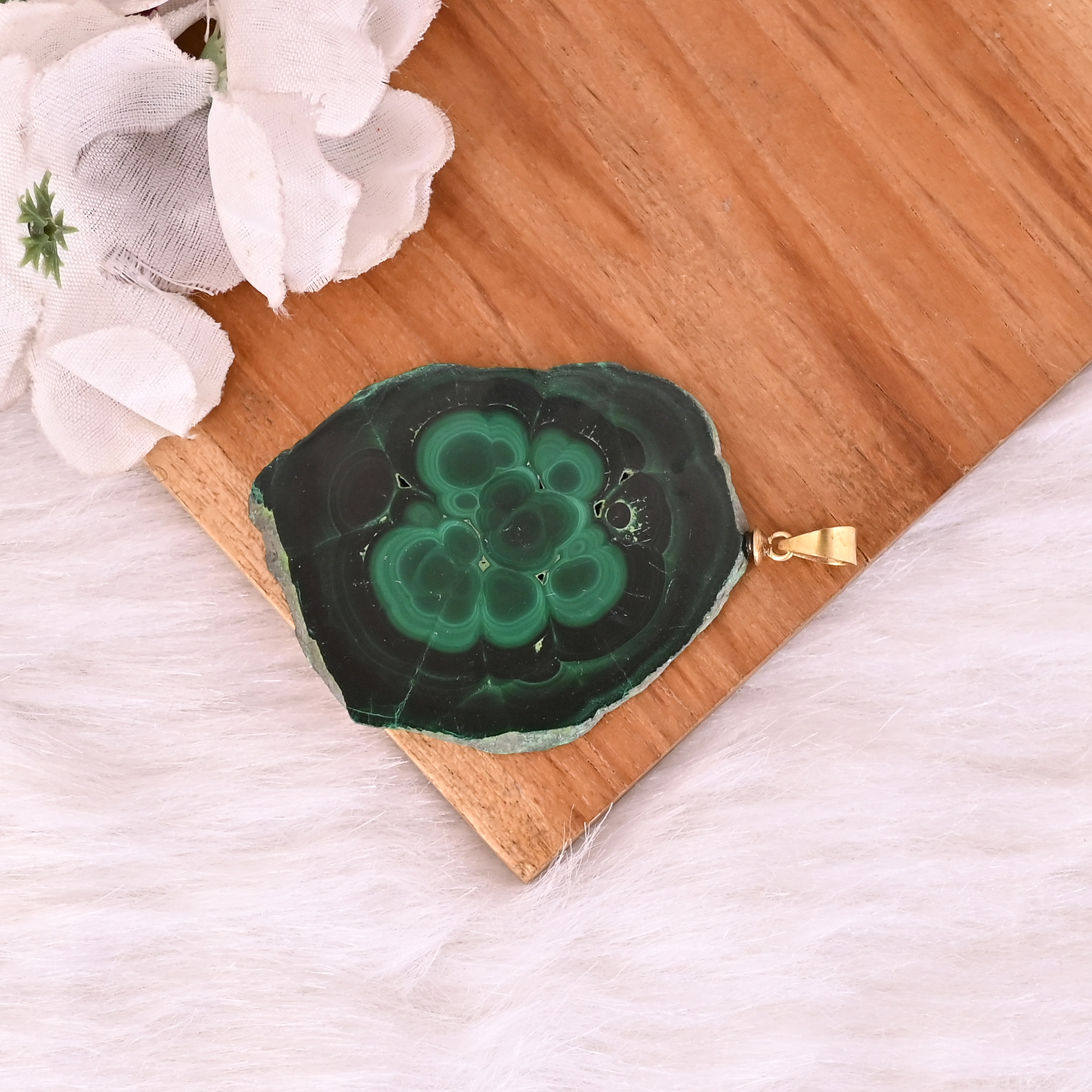 Natural Malachite Stalactite Brass  259 gm Unique Green Stone Pendant