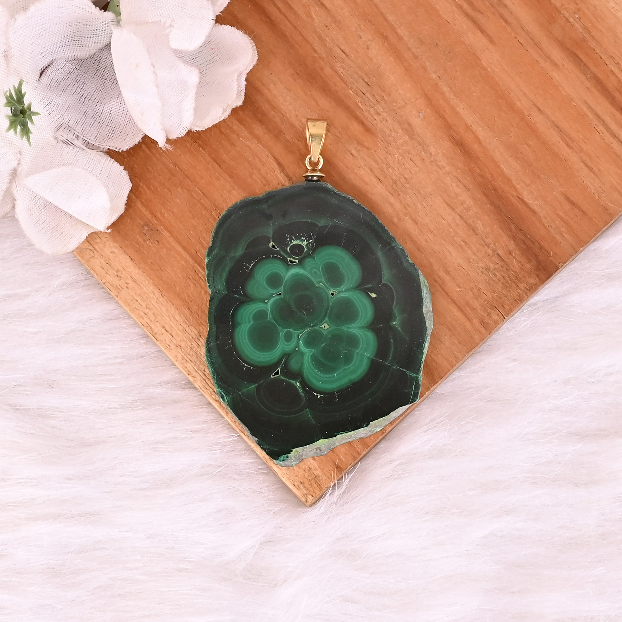 Natural Malachite Stalactite Brass  259 gm Unique Green Stone Pendant