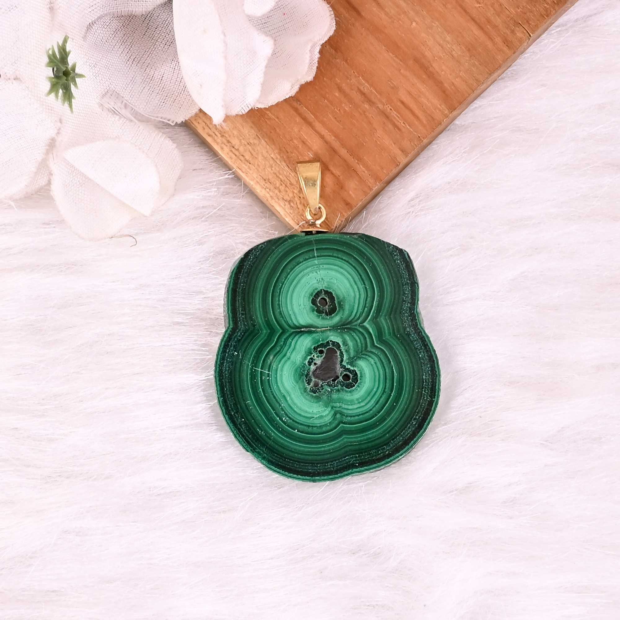 Natural Malachite Stalactite Brass Pendant 207 gm Unique Stone Jewelry