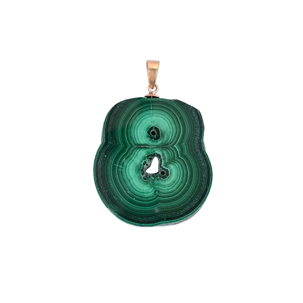 Image of Natural Malachite Stalactite Brass Pendant 20.7 gm Unique Stone Jewelry