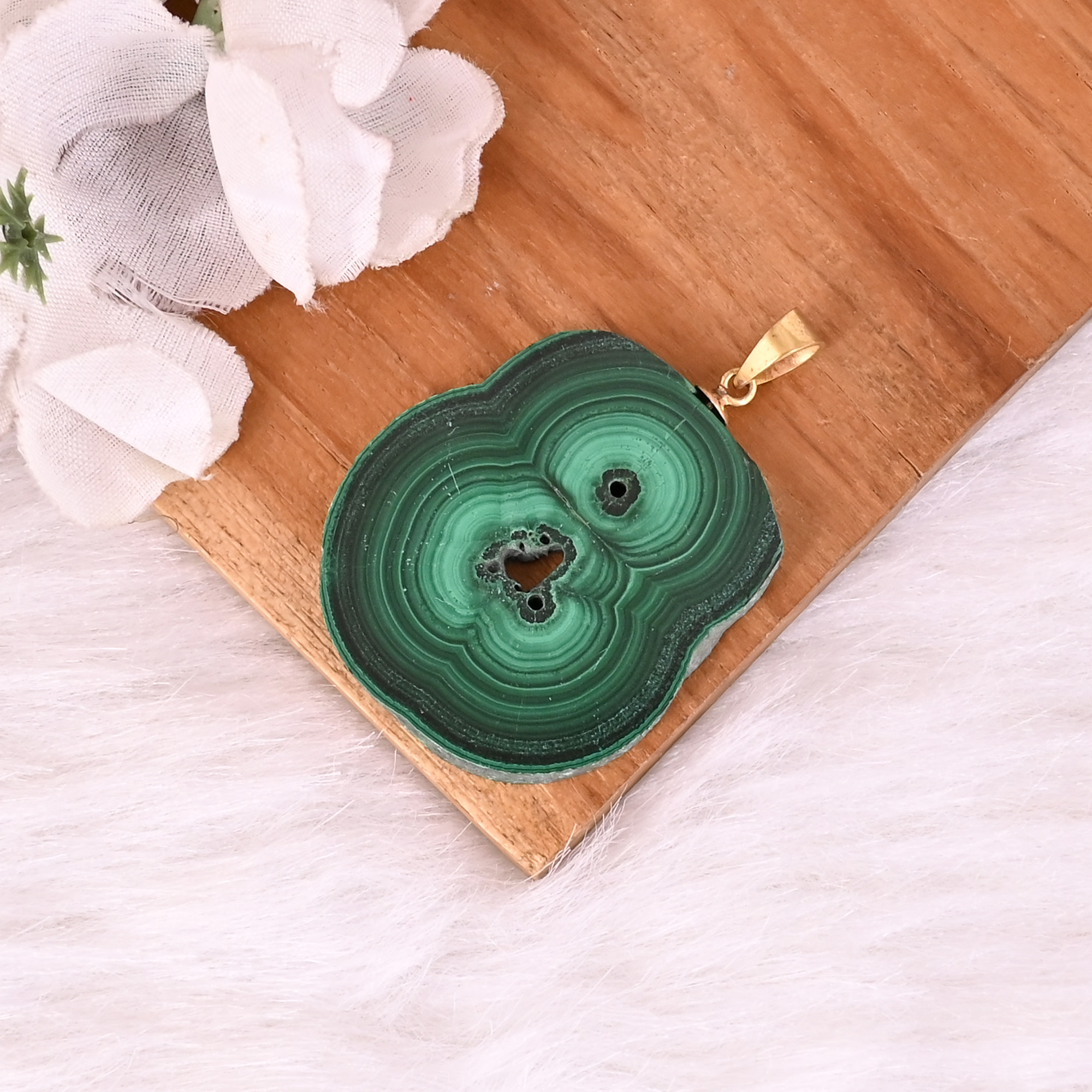 Natural Malachite Stalactite Brass Pendant 207 gm Unique Stone Jewelry