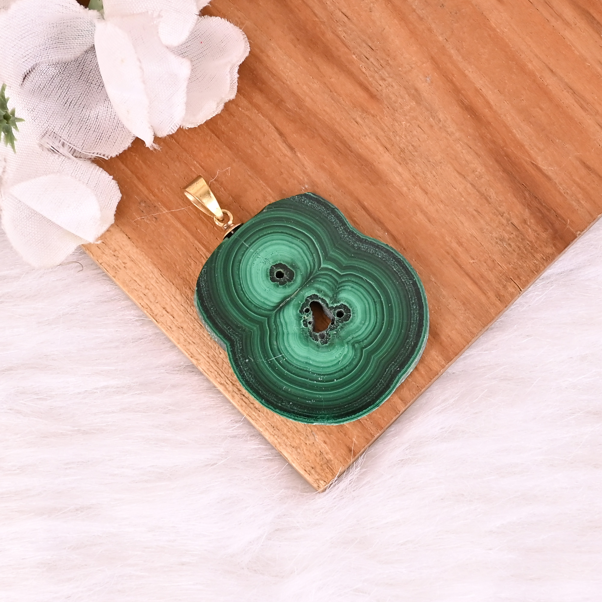 Natural Malachite Stalactite Brass Pendant 207 gm Unique Stone Jewelry