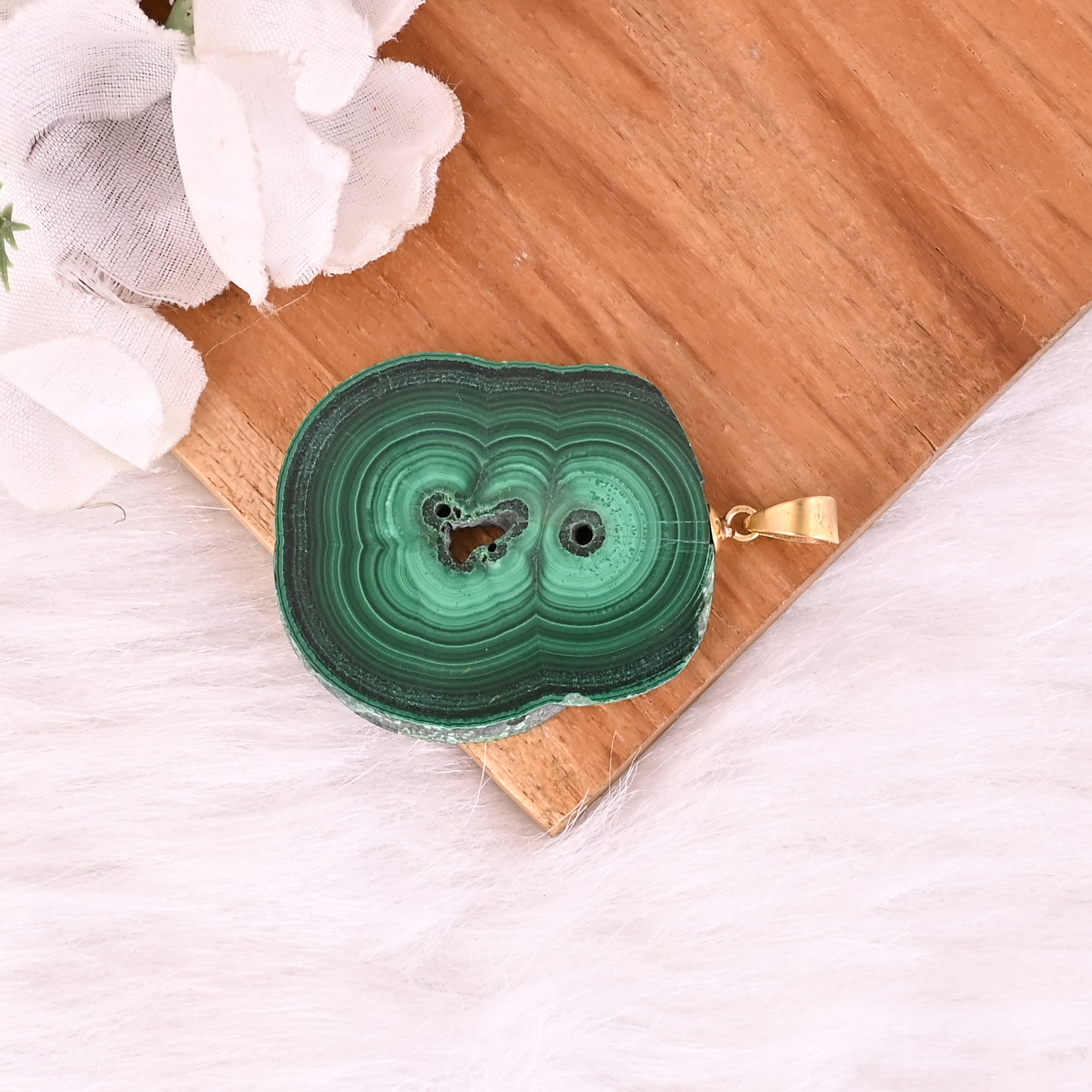 Natural Malachite Stalactite Brass Pendant 207 gm Unique Stone Jewelry