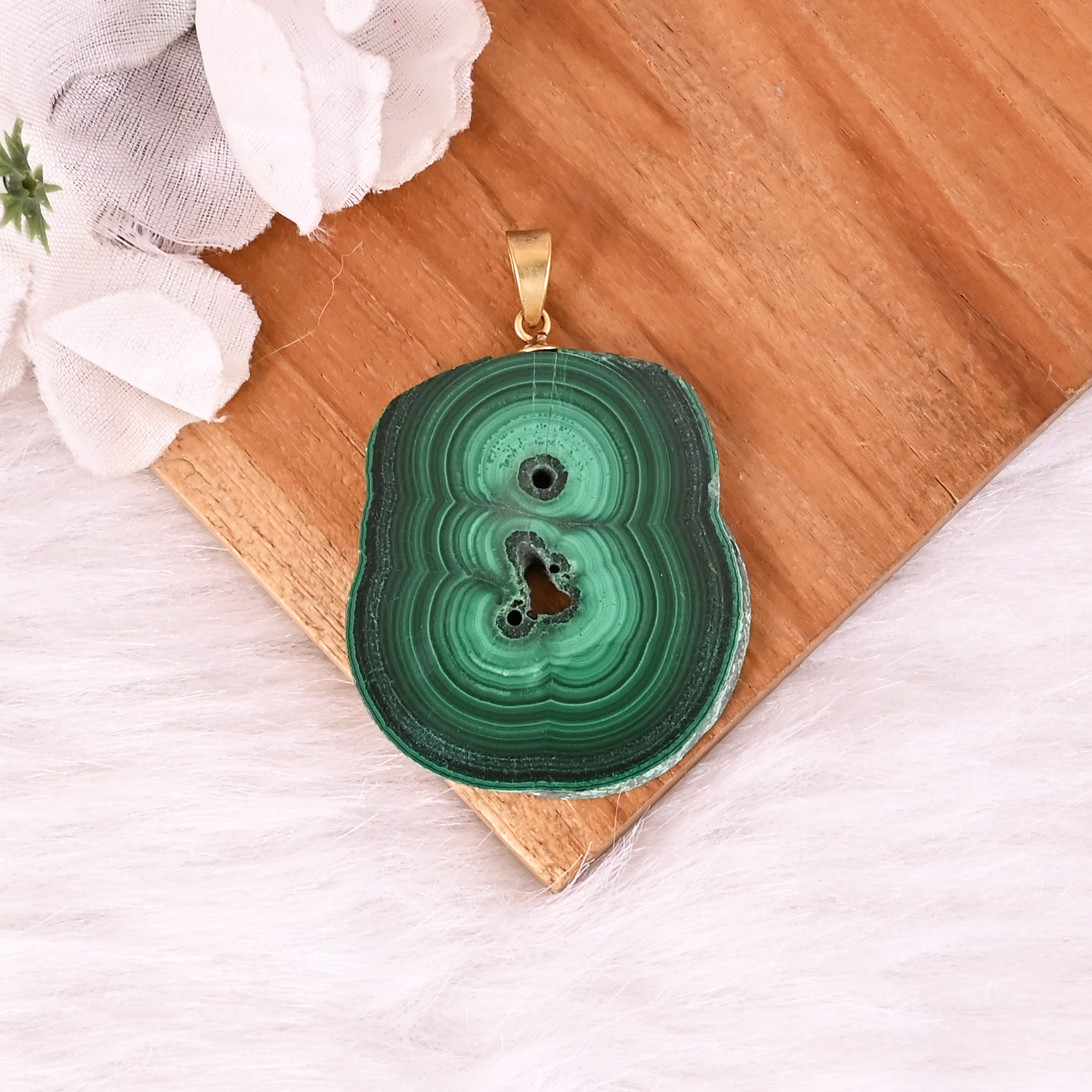 Natural Malachite Stalactite Brass Pendant 207 gm Unique Stone Jewelry