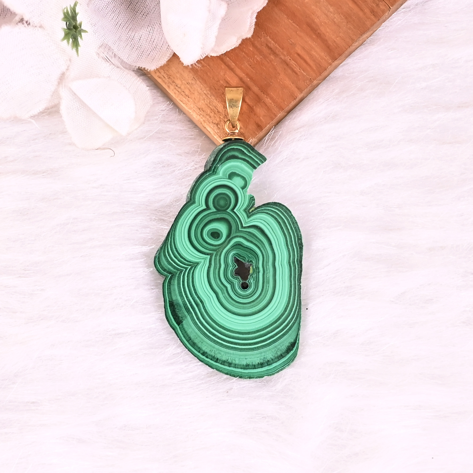 Natural Malachite Stalactite Brass 1816gm Unique Green Stone Pendant
